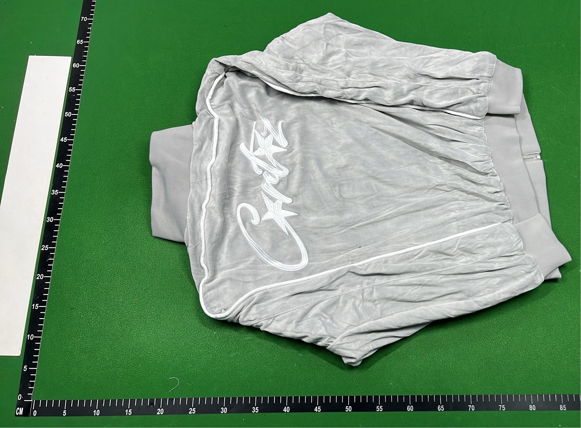 Gray Velvet Track Jacket with Embroidered Logo
