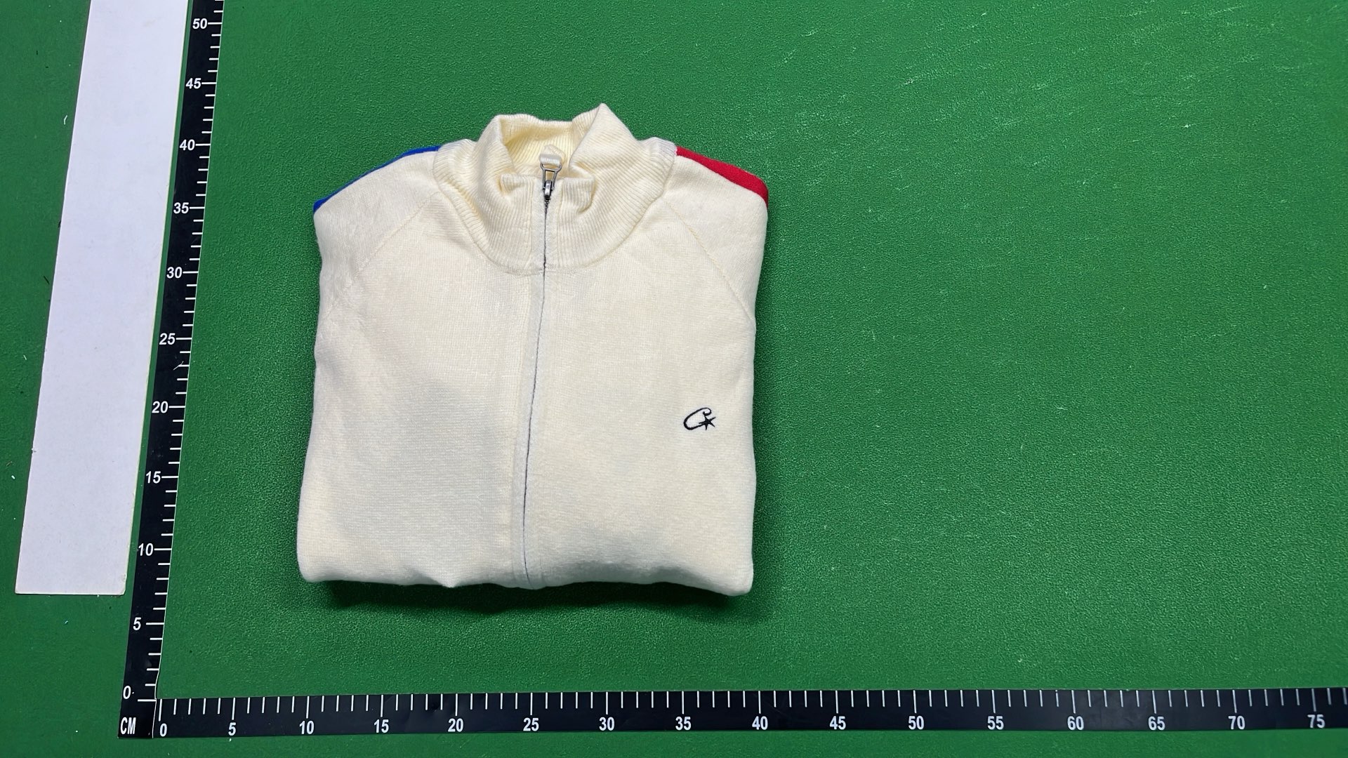 Champion Cream Track Jacket with Red and Blue Stripes