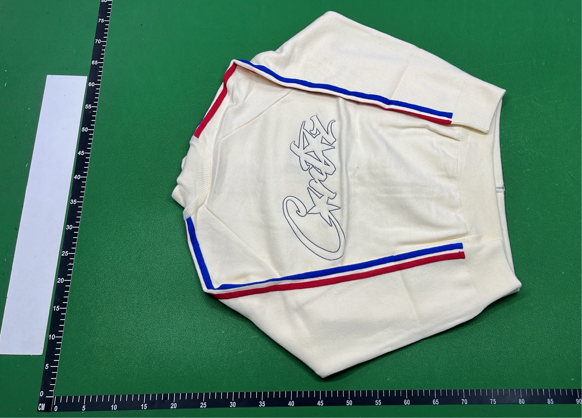 Champion Cream Track Jacket with Red and Blue Stripes