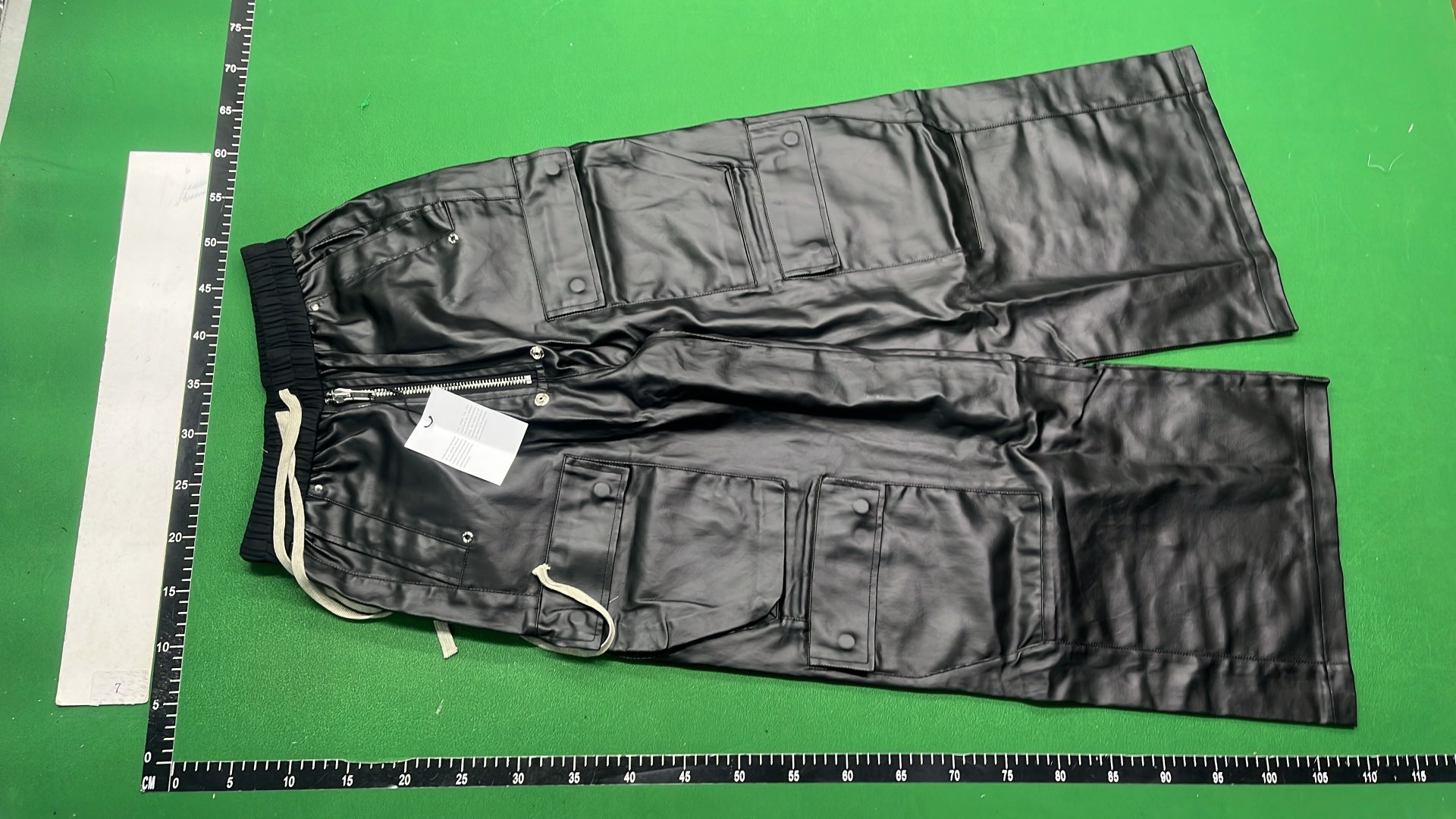Black Leather Cargo Pants with Drawstring Waist