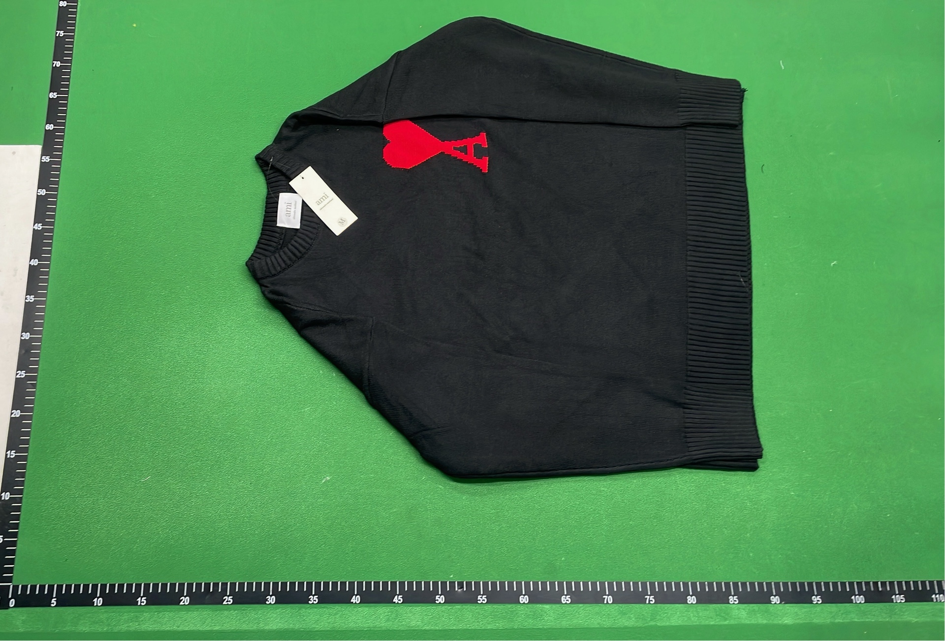Green Knit Sweater with Heart and A Logo