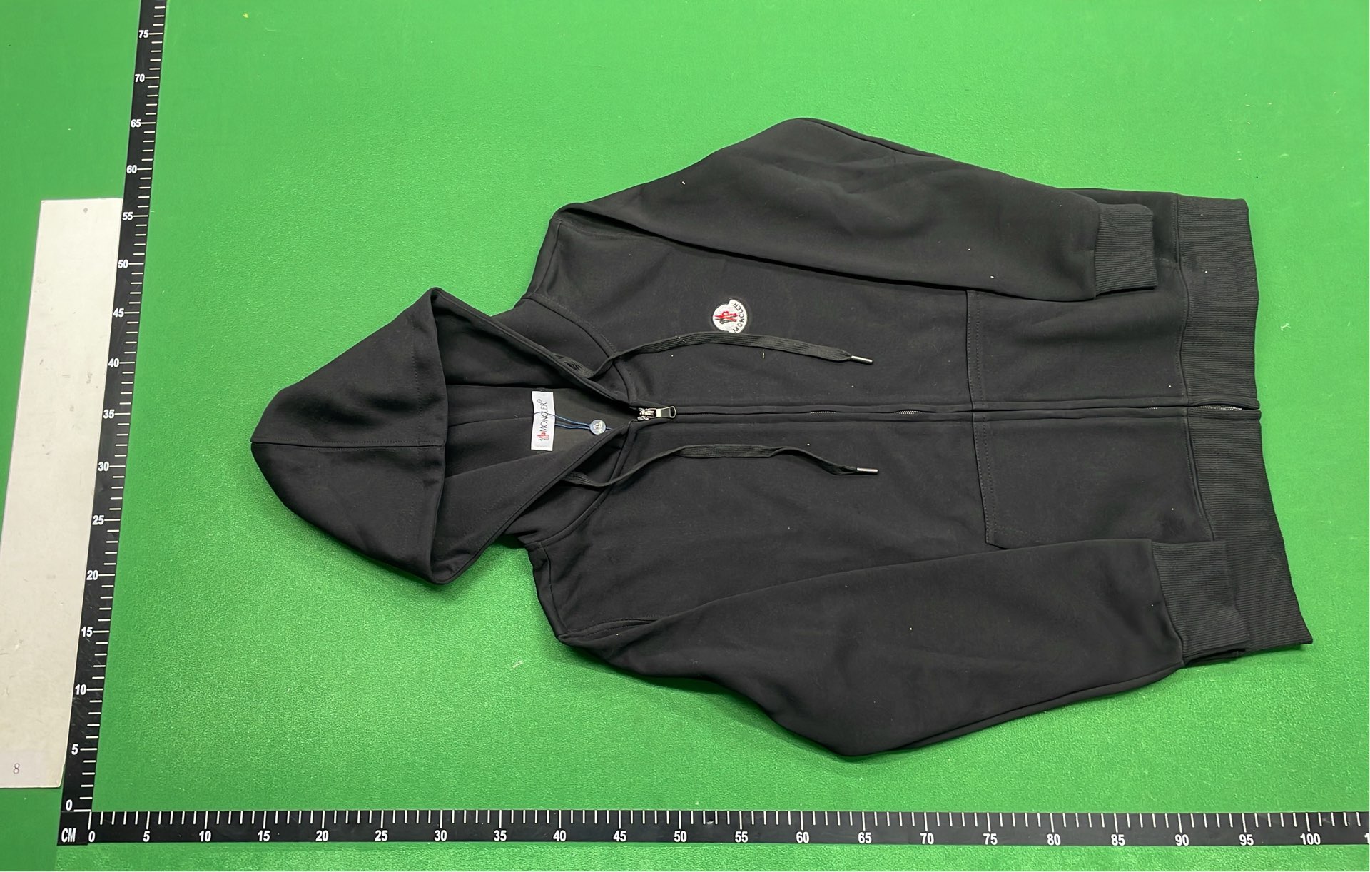 Moncler Black Hoodie Zip-Up Sweatshirt with Logo Patch