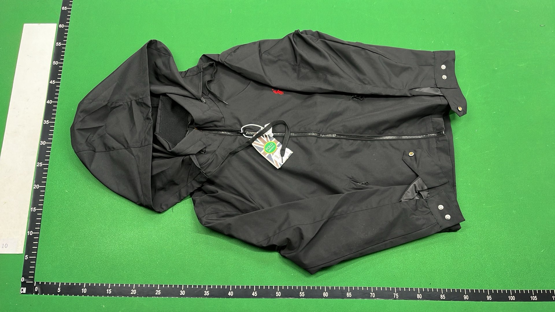 Black Hooded Windbreaker Jacket with Red Pony Logo