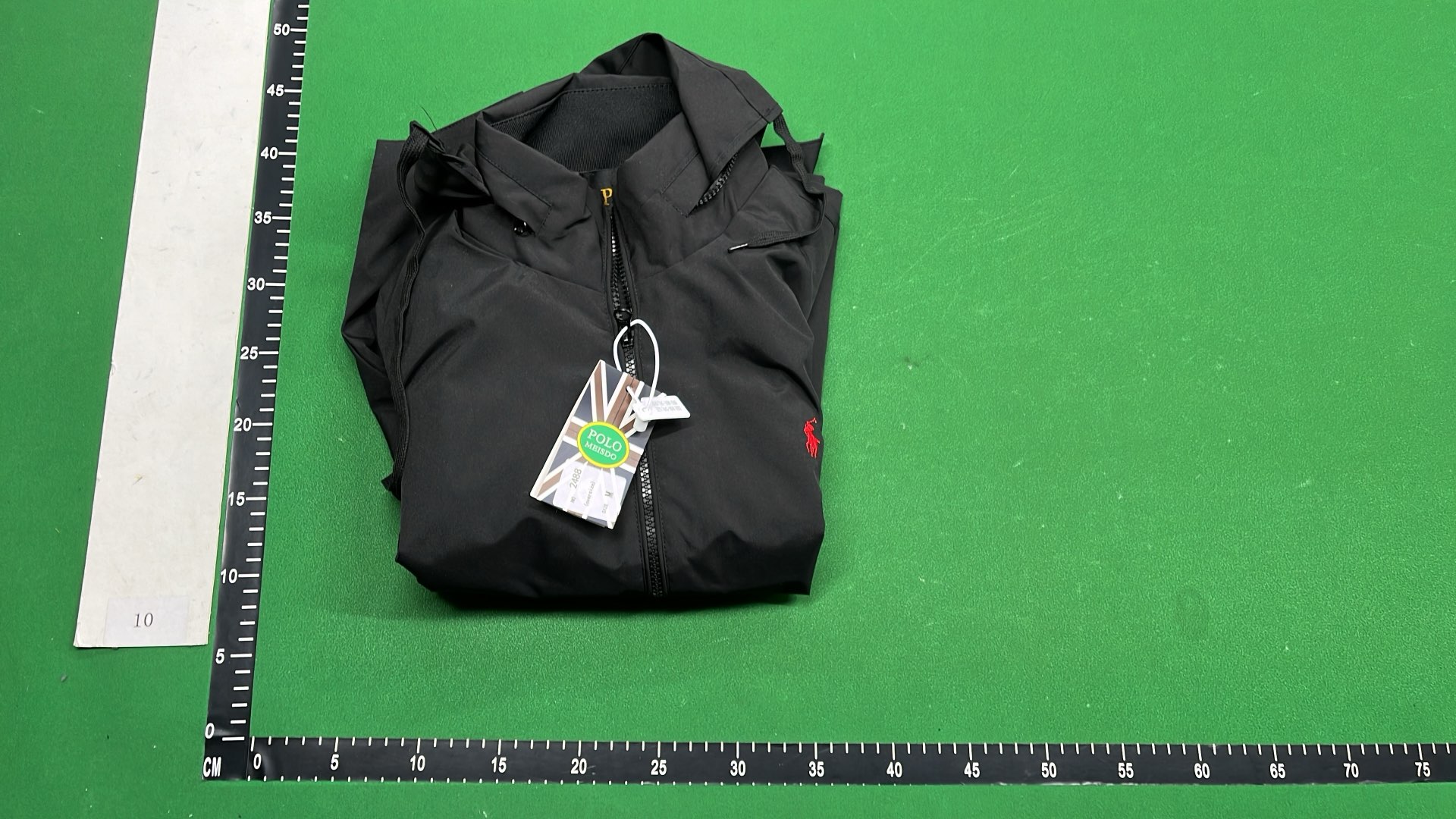 Black Hooded Windbreaker Jacket with Red Pony Logo