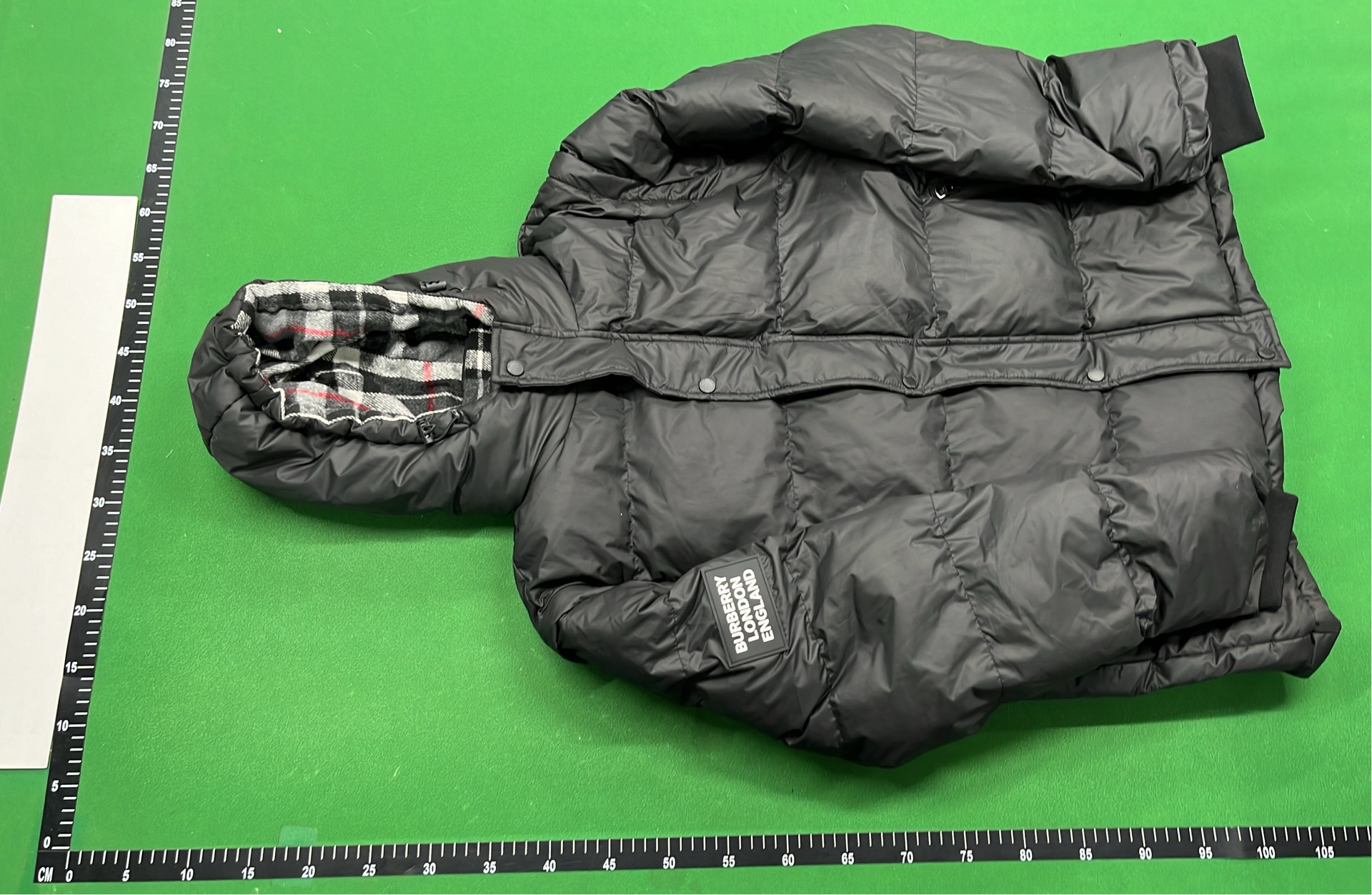 Men's Black Down Puffer Jacket with Hood and Logo Patch