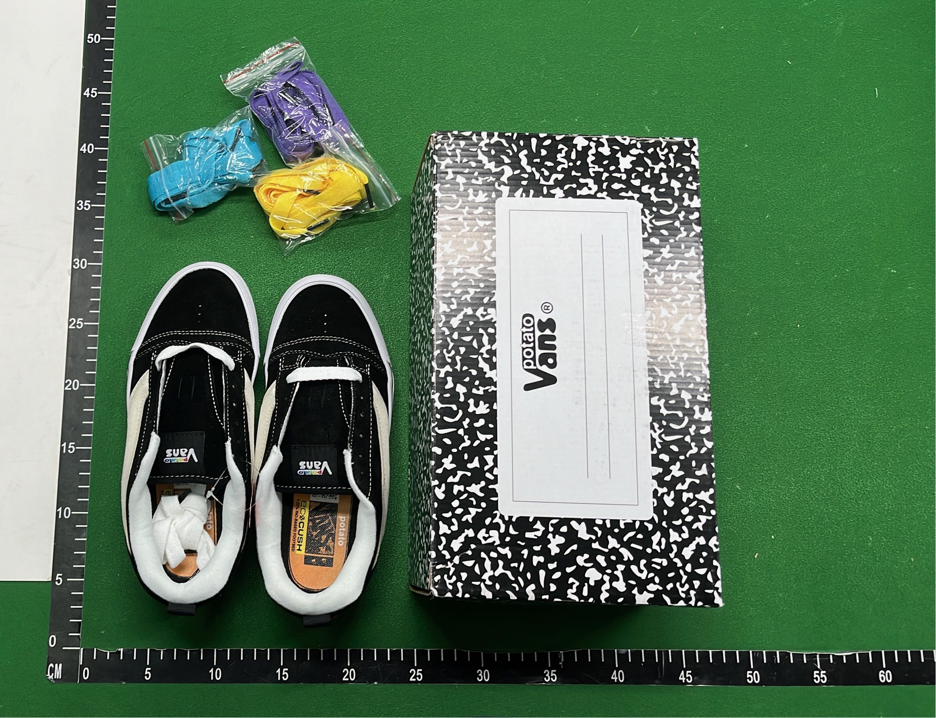 Vans Old Skool Black White Skate Shoes with Blue Laces