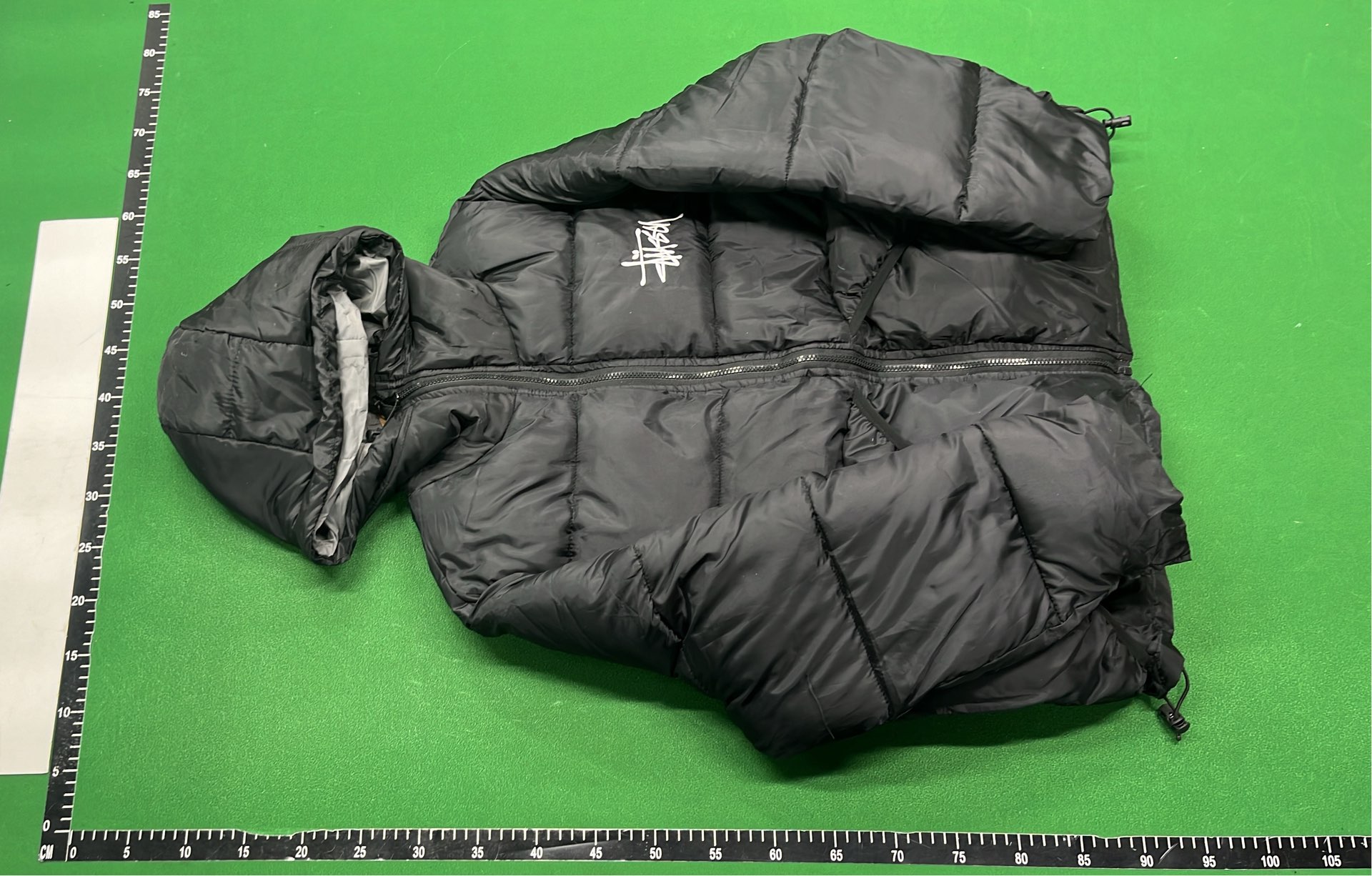 Stussy Black Puffer Jacket with Logo Hoodie