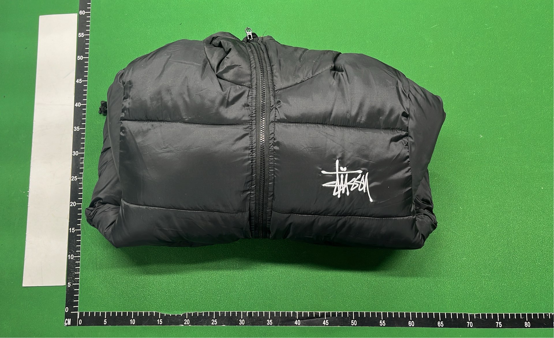 Stussy Black Puffer Jacket with Logo Hoodie