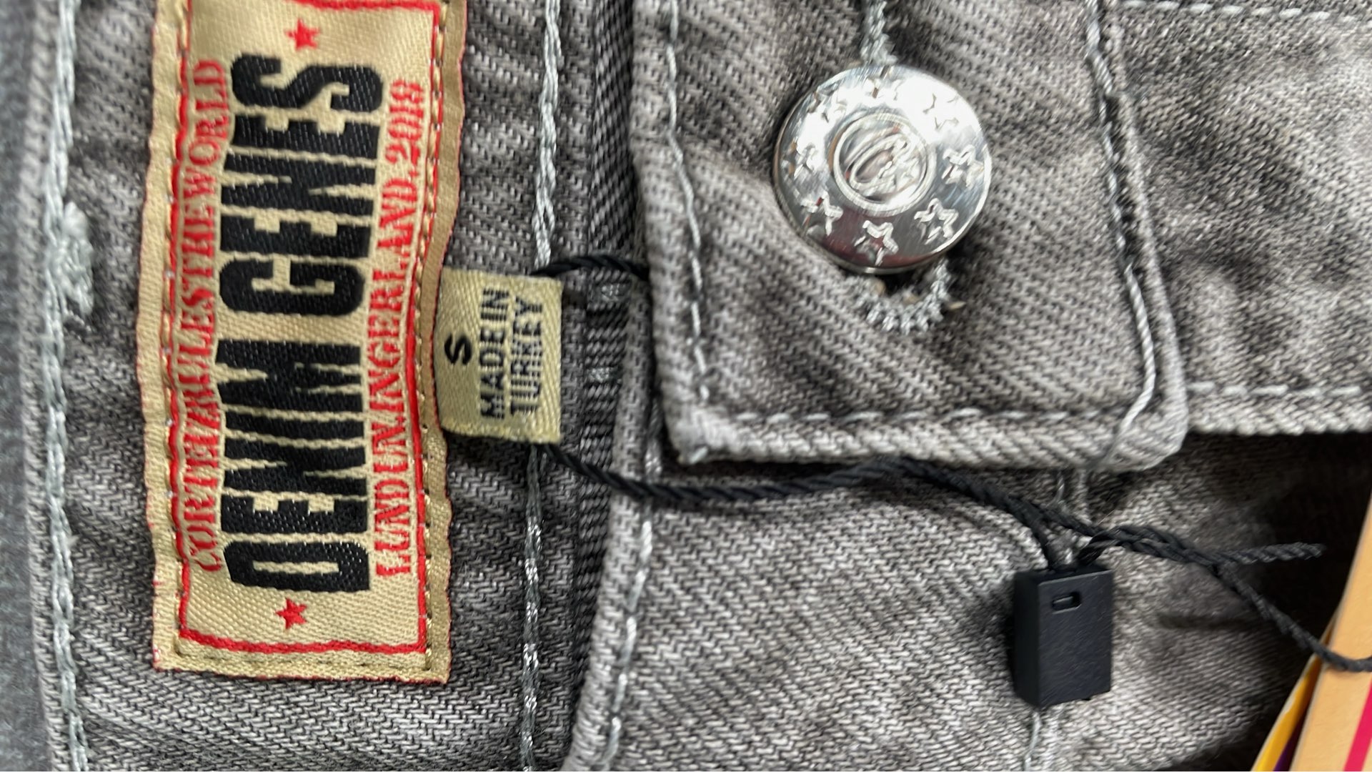 Gray Denim Pants with Star Embroidery