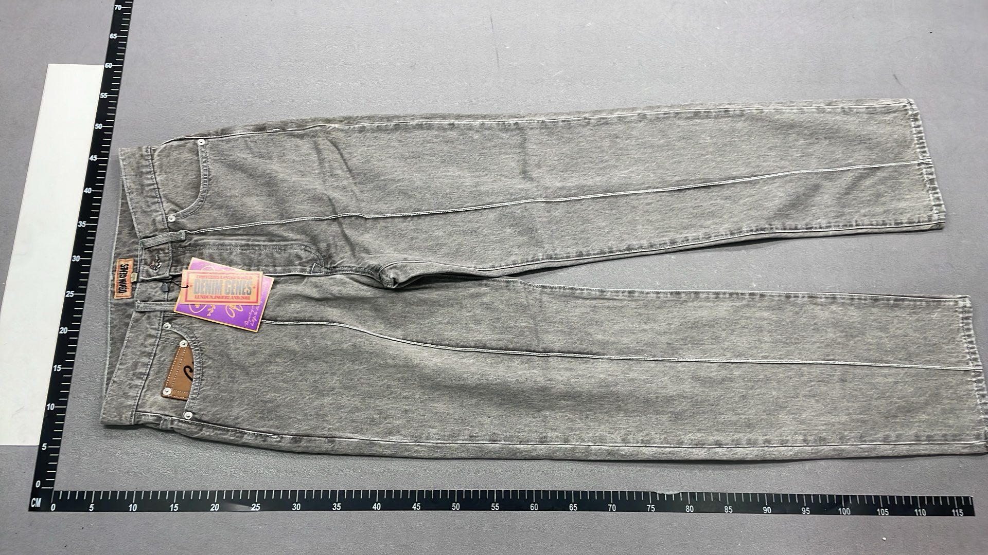 Gray Denim Pants with Star Embroidery