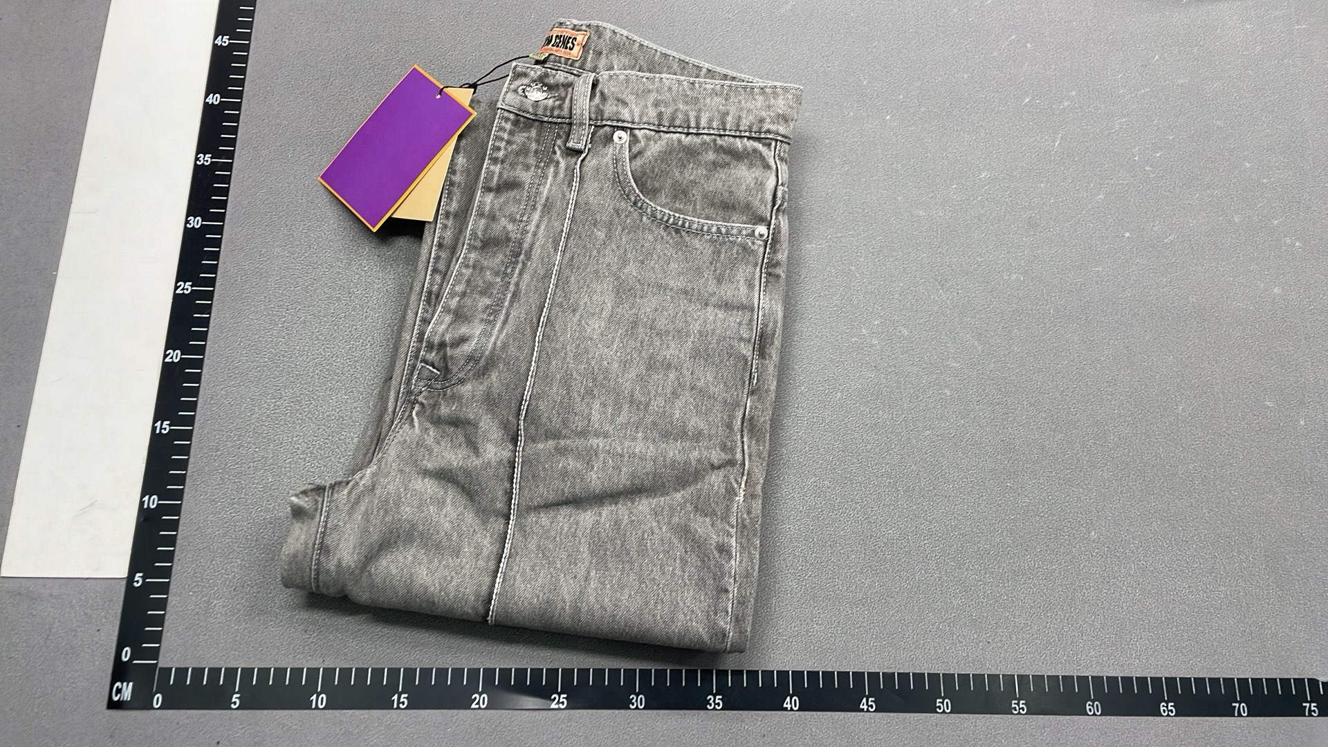 Gray Denim Pants with Star Embroidery