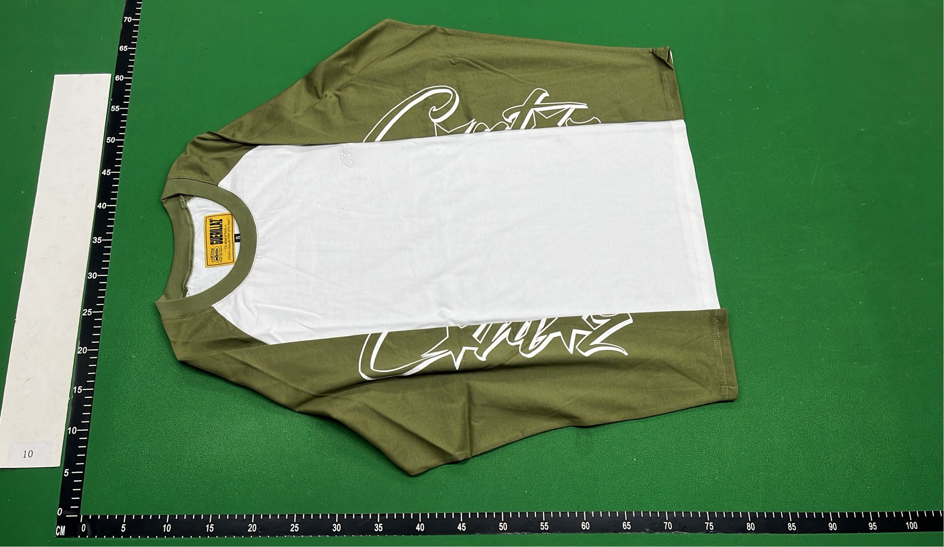 White Raglan T-Shirt with Olive and Black Sleeves