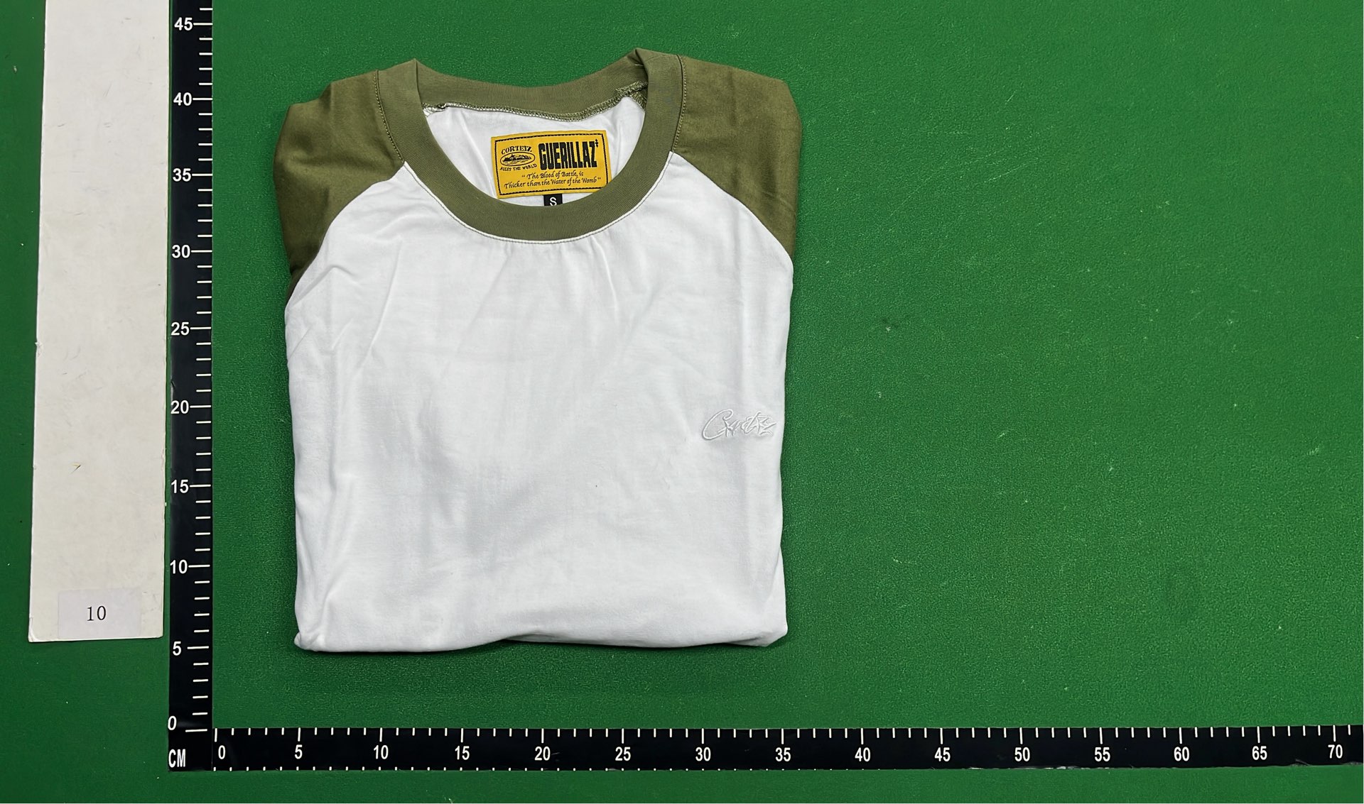 White Raglan T-Shirt with Olive and Black Sleeves