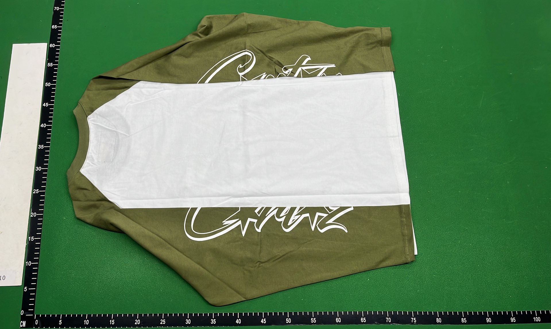 White Raglan T-Shirt with Olive and Black Sleeves