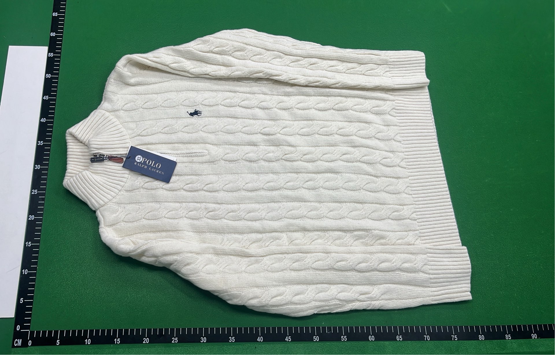 White Cable Knit Quarter-Zip Sweater for Men