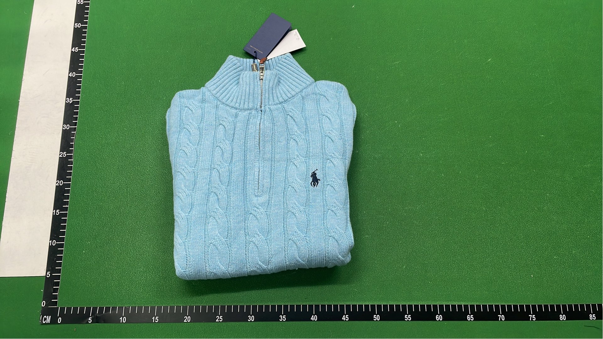 Light Blue Cable Knit Half-Zip Sweater for Men