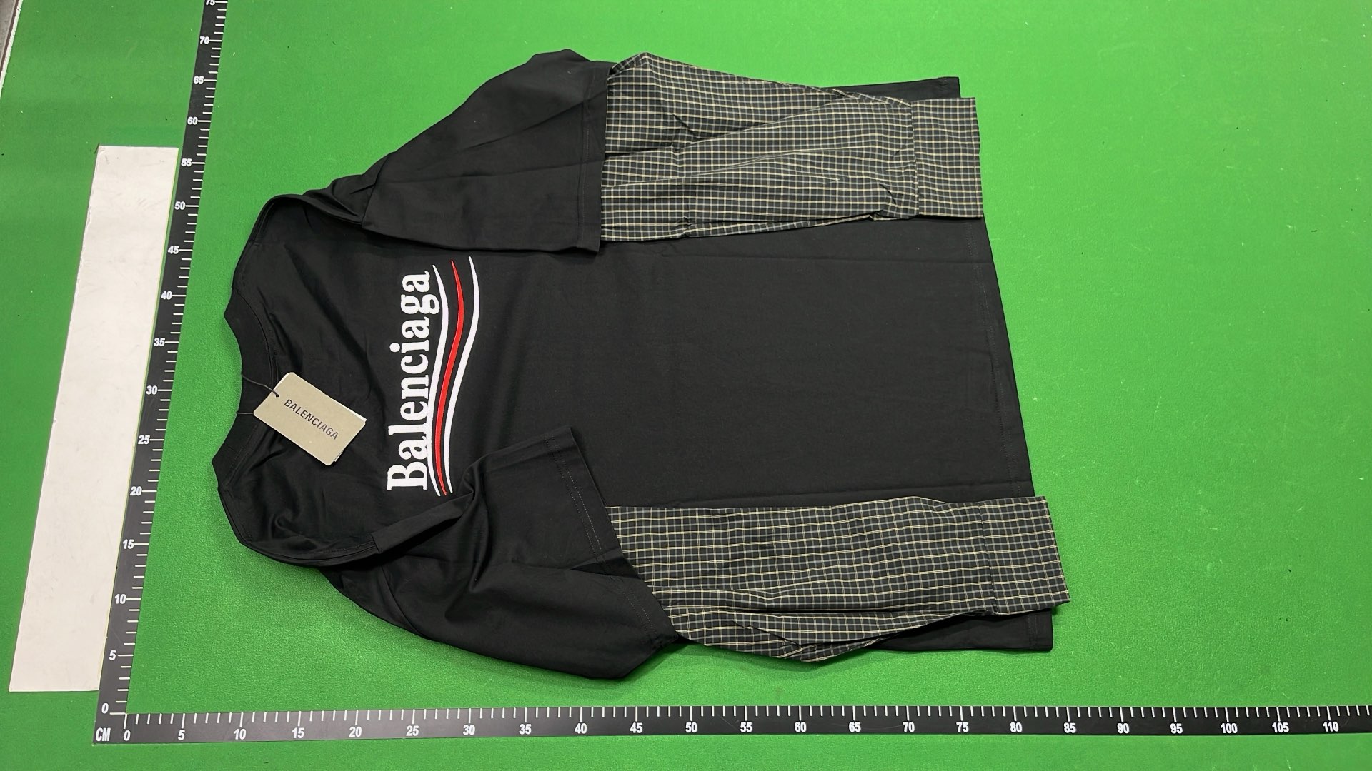 Balenciaga Black Oversized T-Shirt with Checkered Sleeve Detail