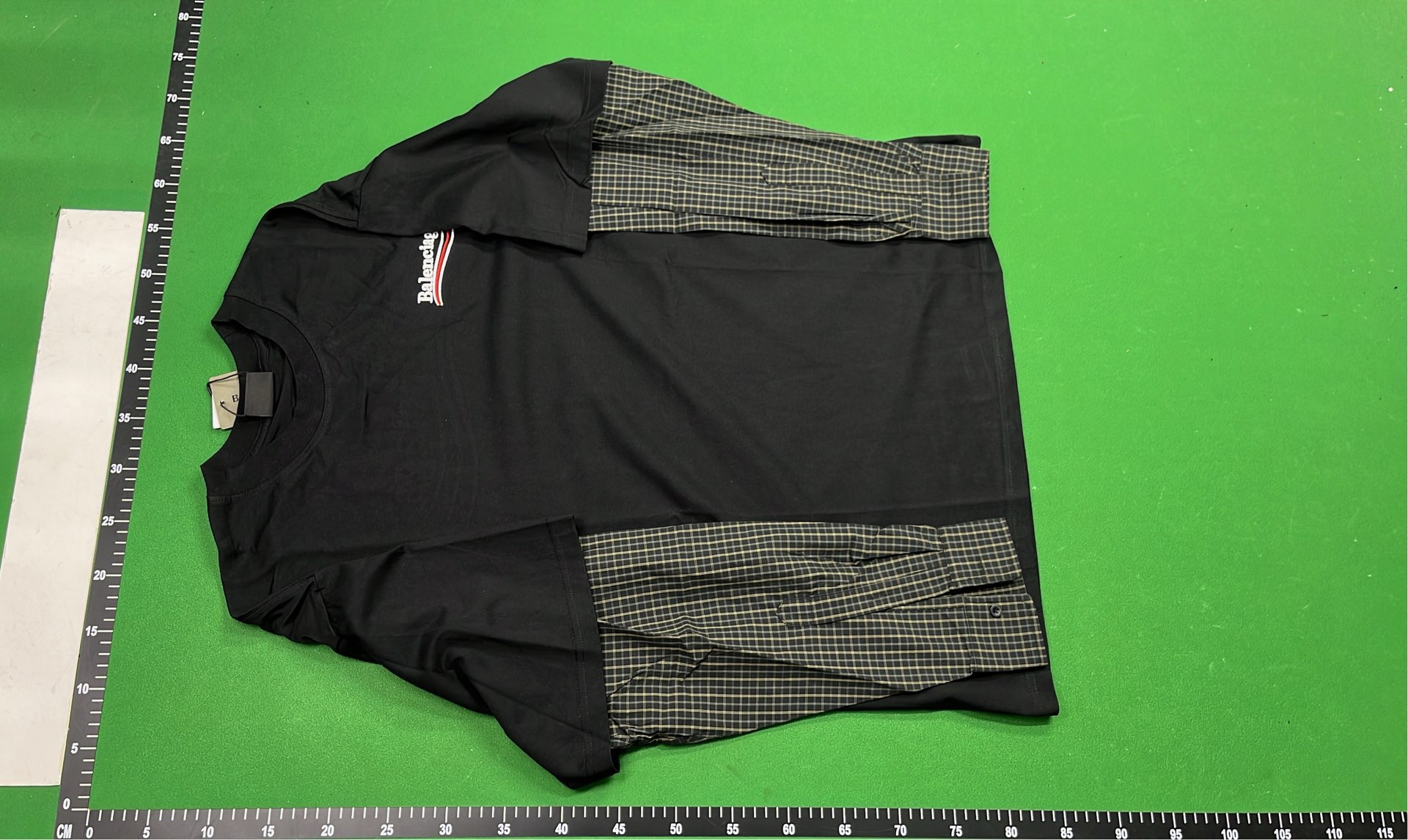 Balenciaga Black Oversized T-Shirt with Checkered Sleeve Detail