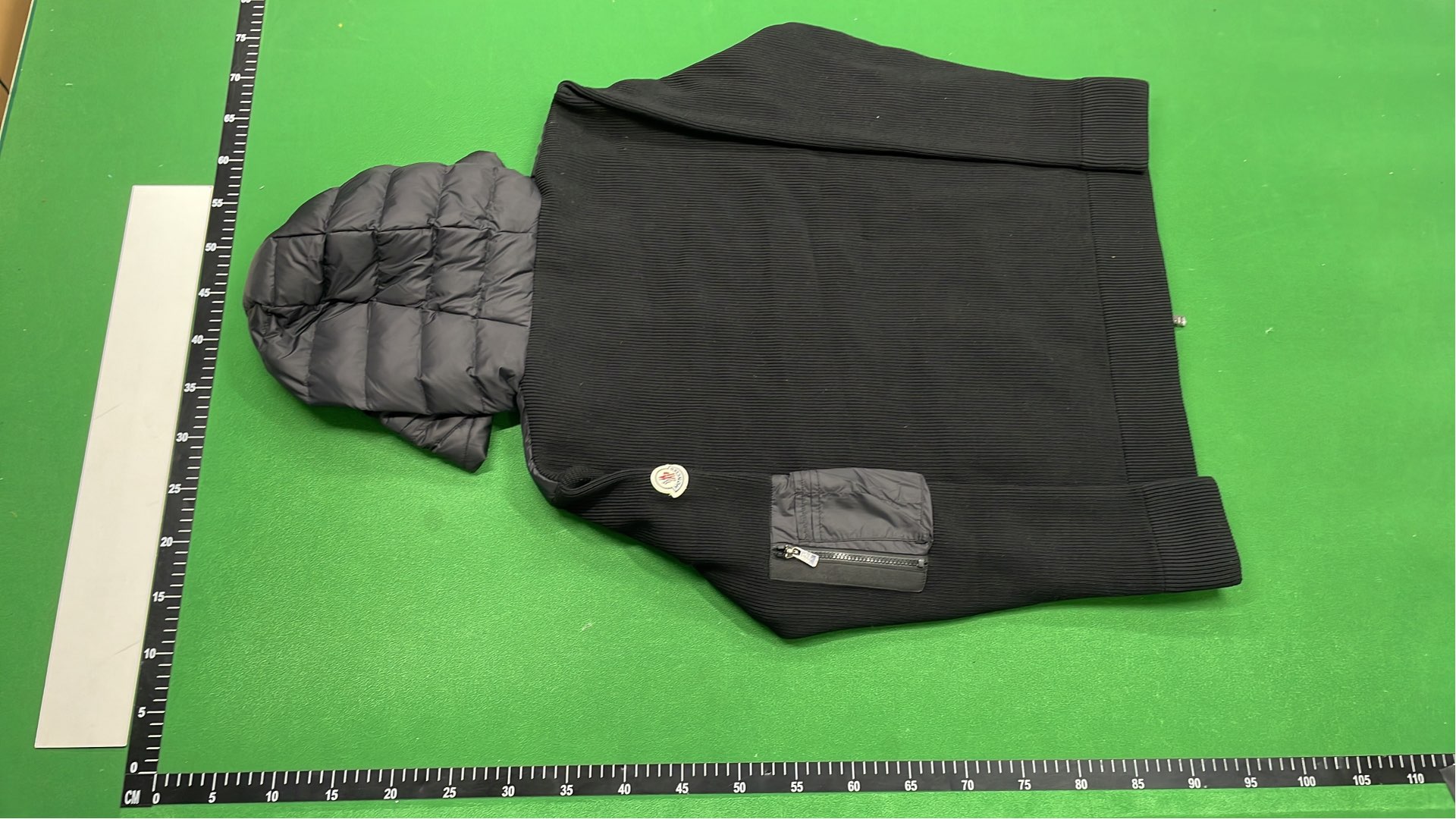 Men's Black Quilted Hooded Down Jacket with Knit Sleeves