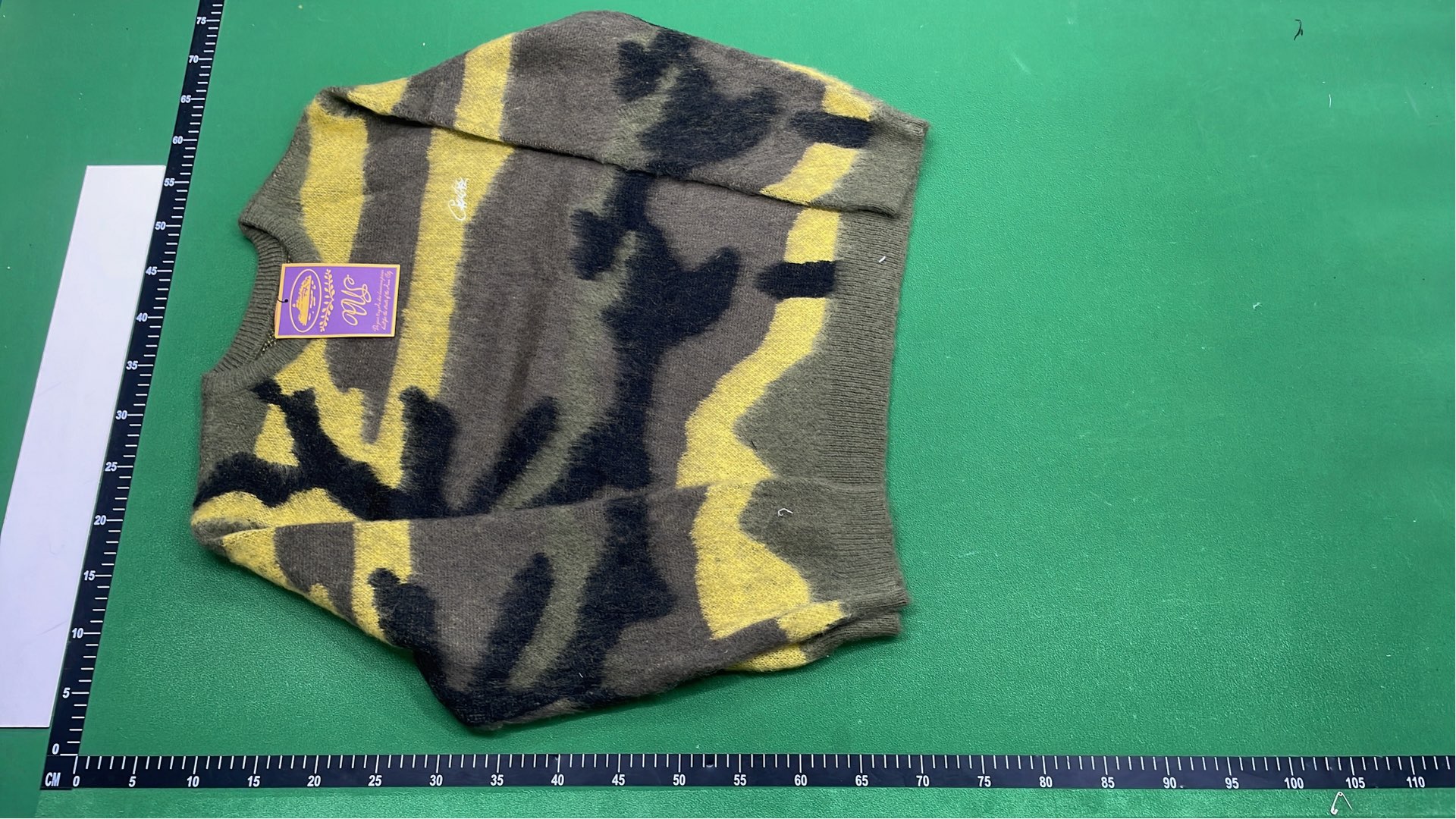 Celine Camouflage Pattern Knit Sweater in Olive and Yellow