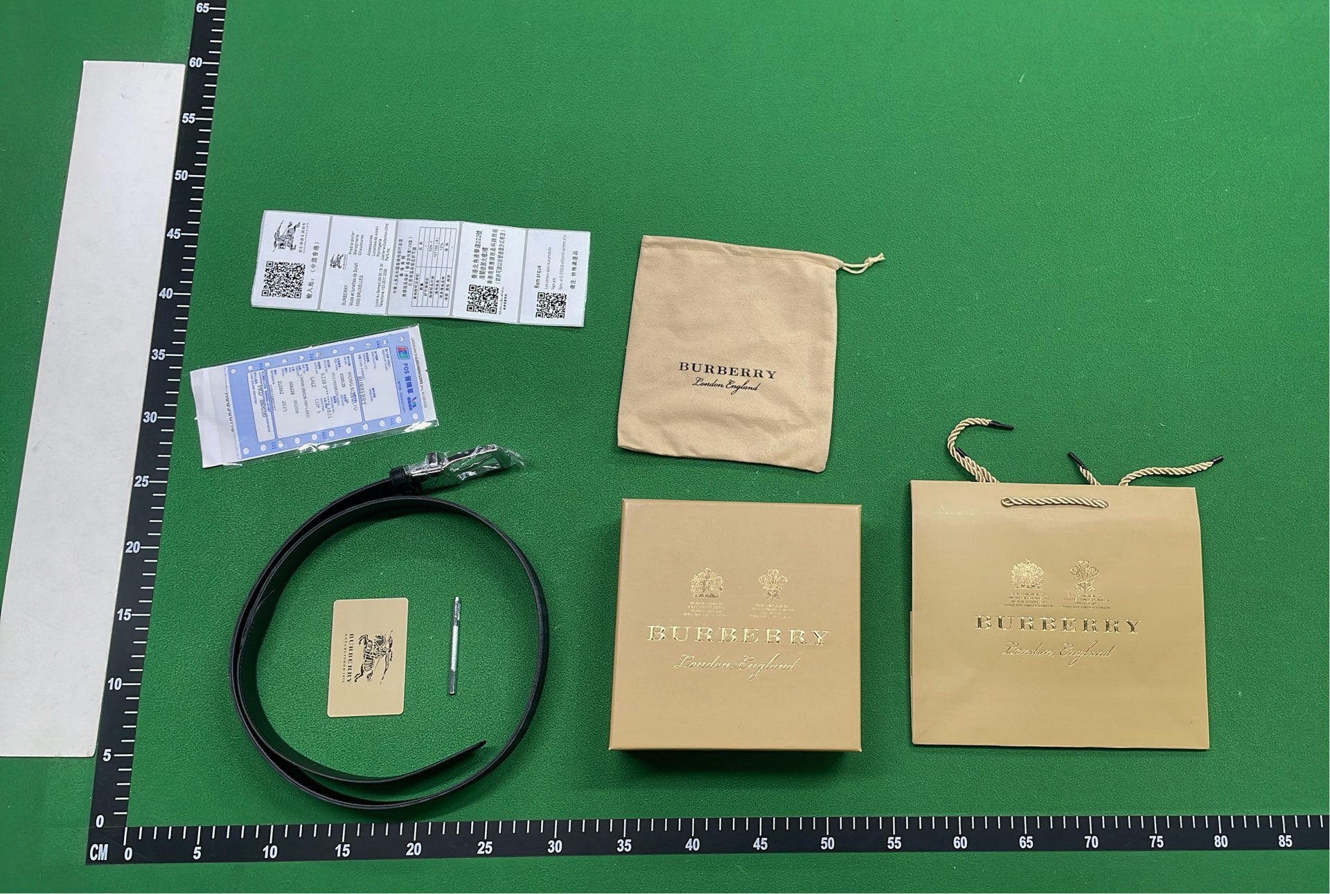 Burberry Check Pattern Belt with Gold and Silver Buckle