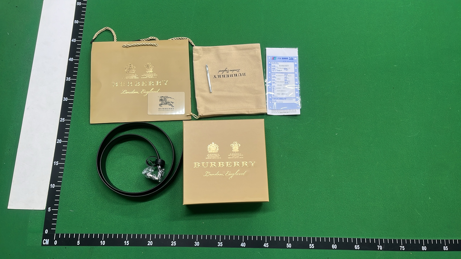 Burberry Monogram Leather Belt 3.4cm Width