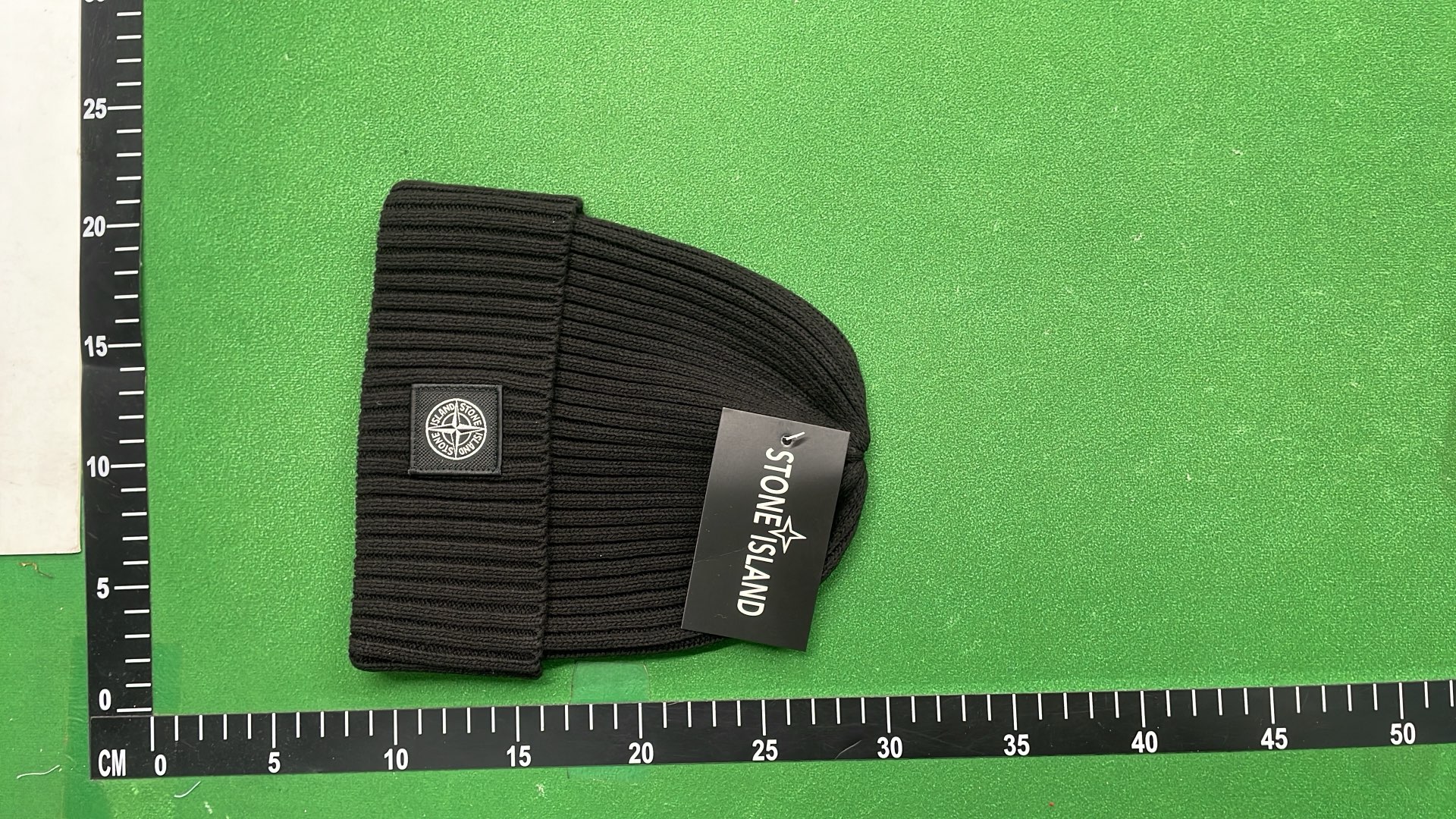 Stone Island Black Ribbed Beanie Hat with Logo Patch