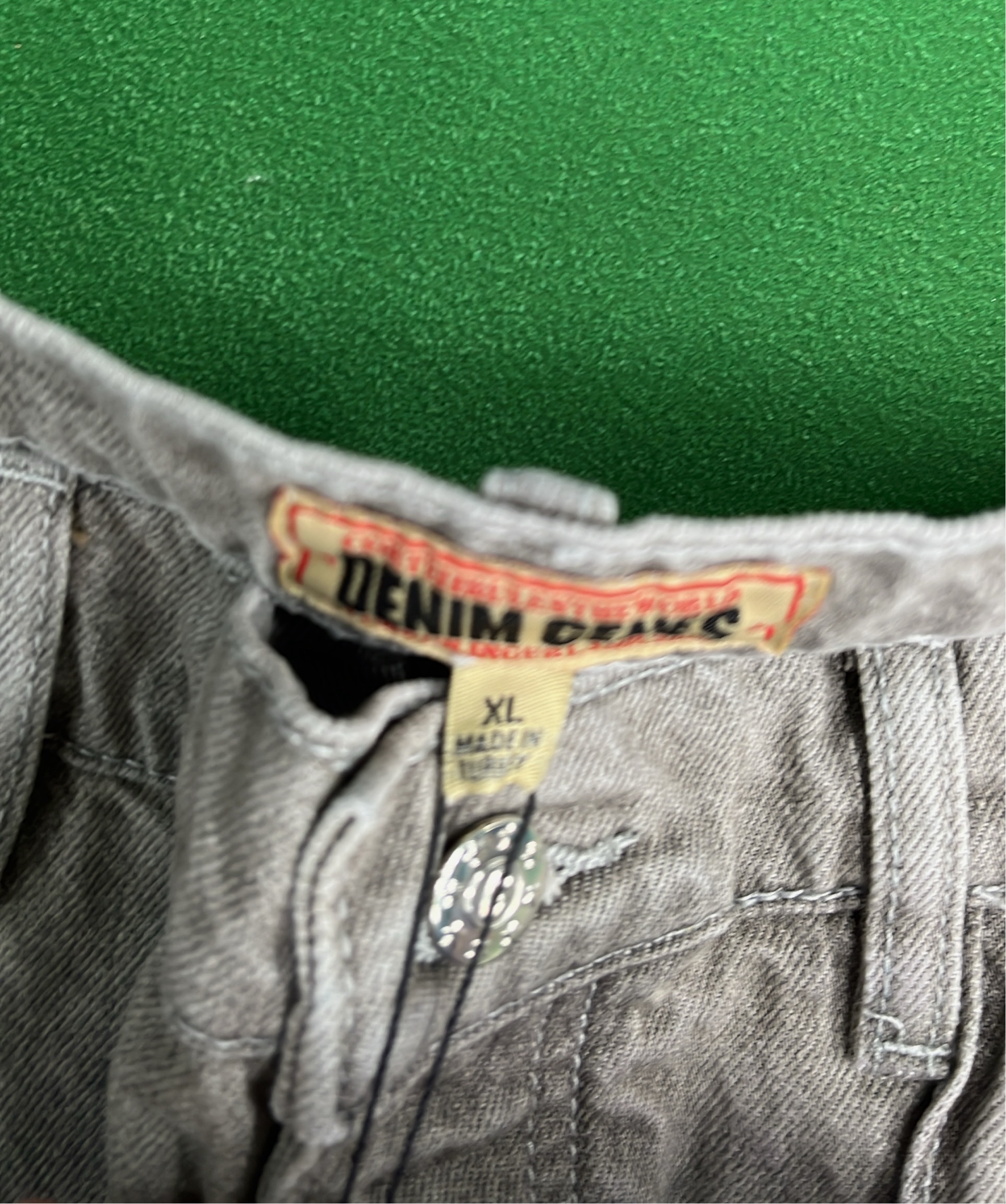 Gray Denim Pants with Star Embroidery