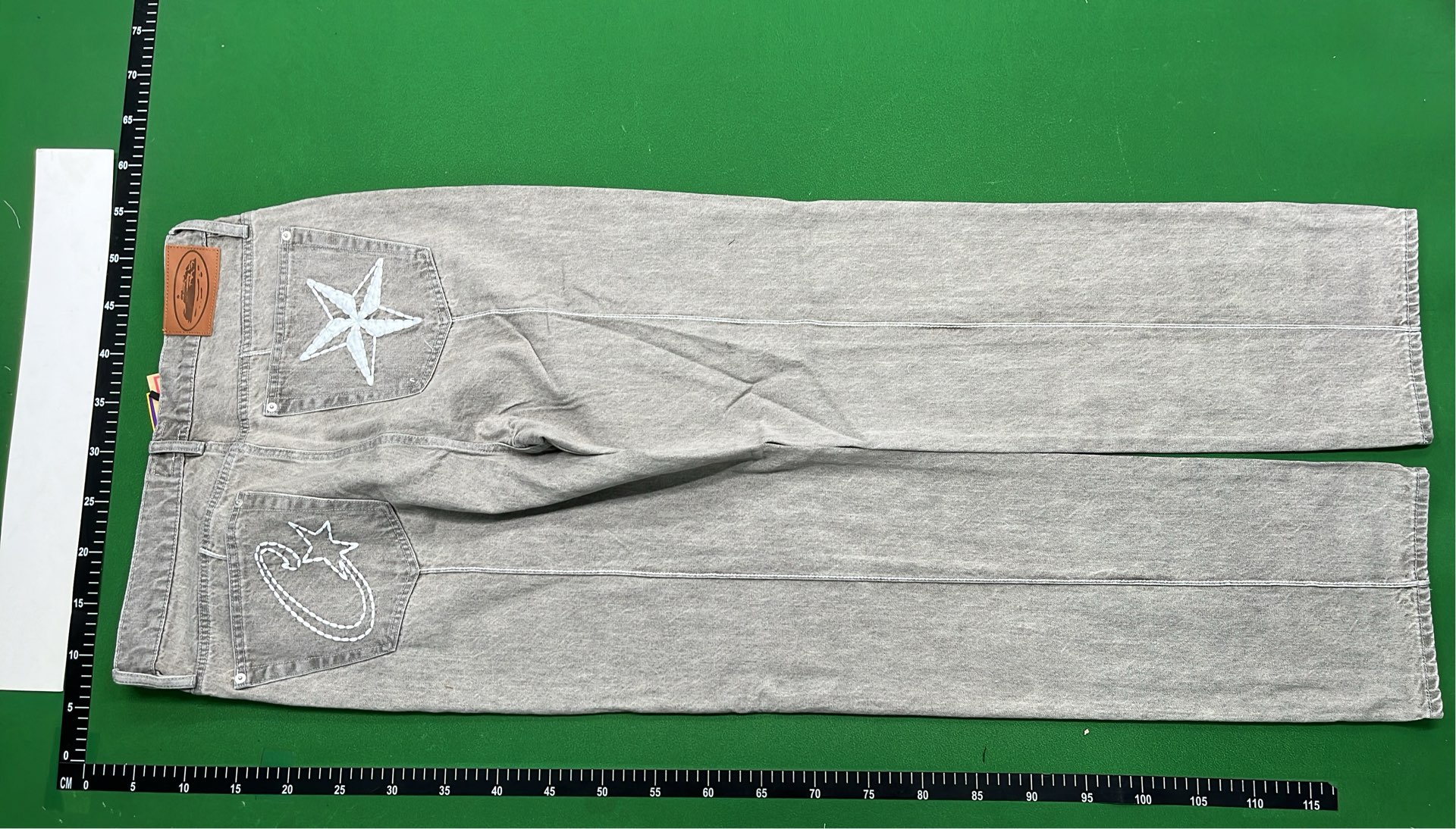 Gray Denim Pants with Star Embroidery