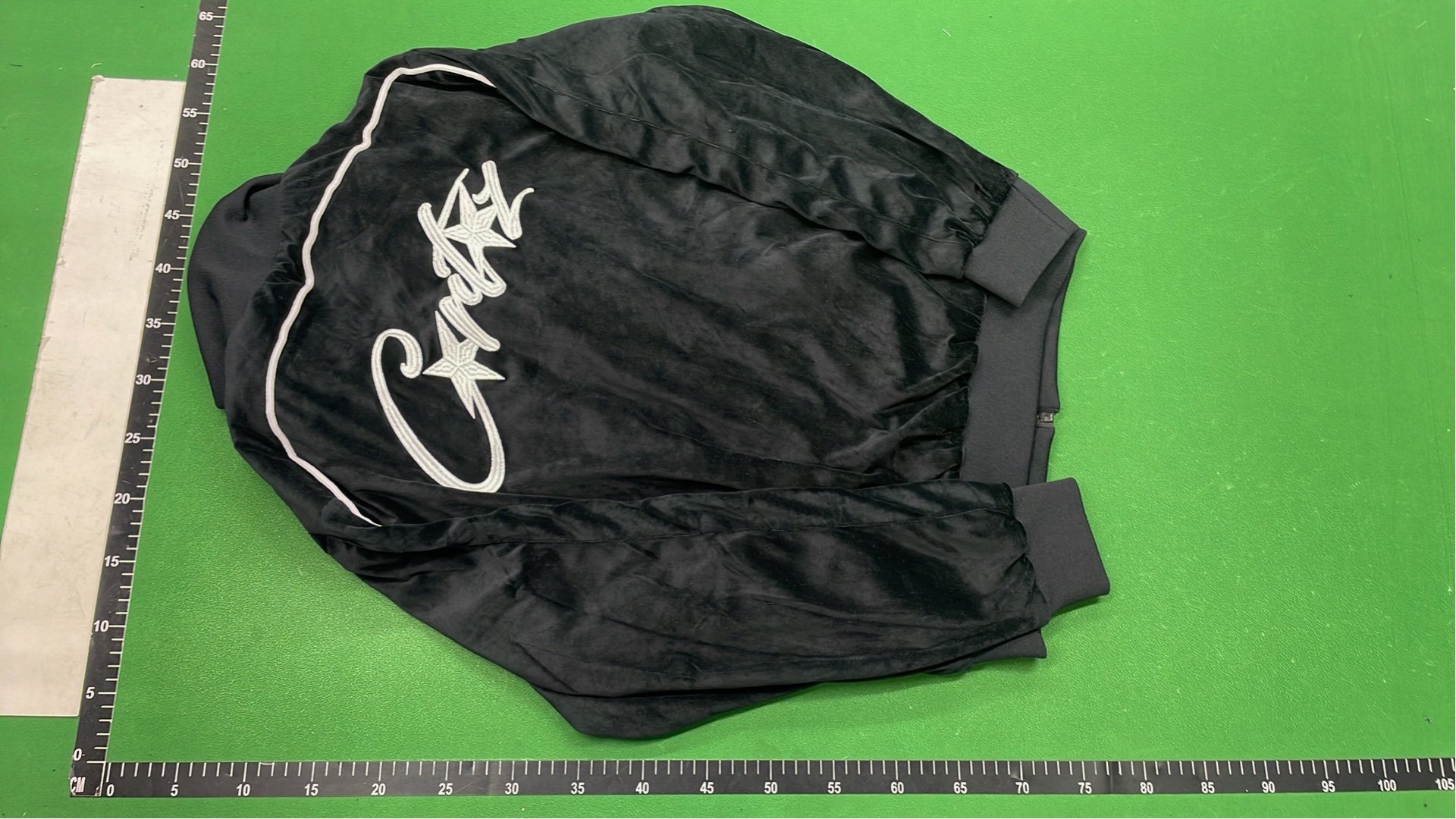 Black Velvet Track Jacket with White Stripes