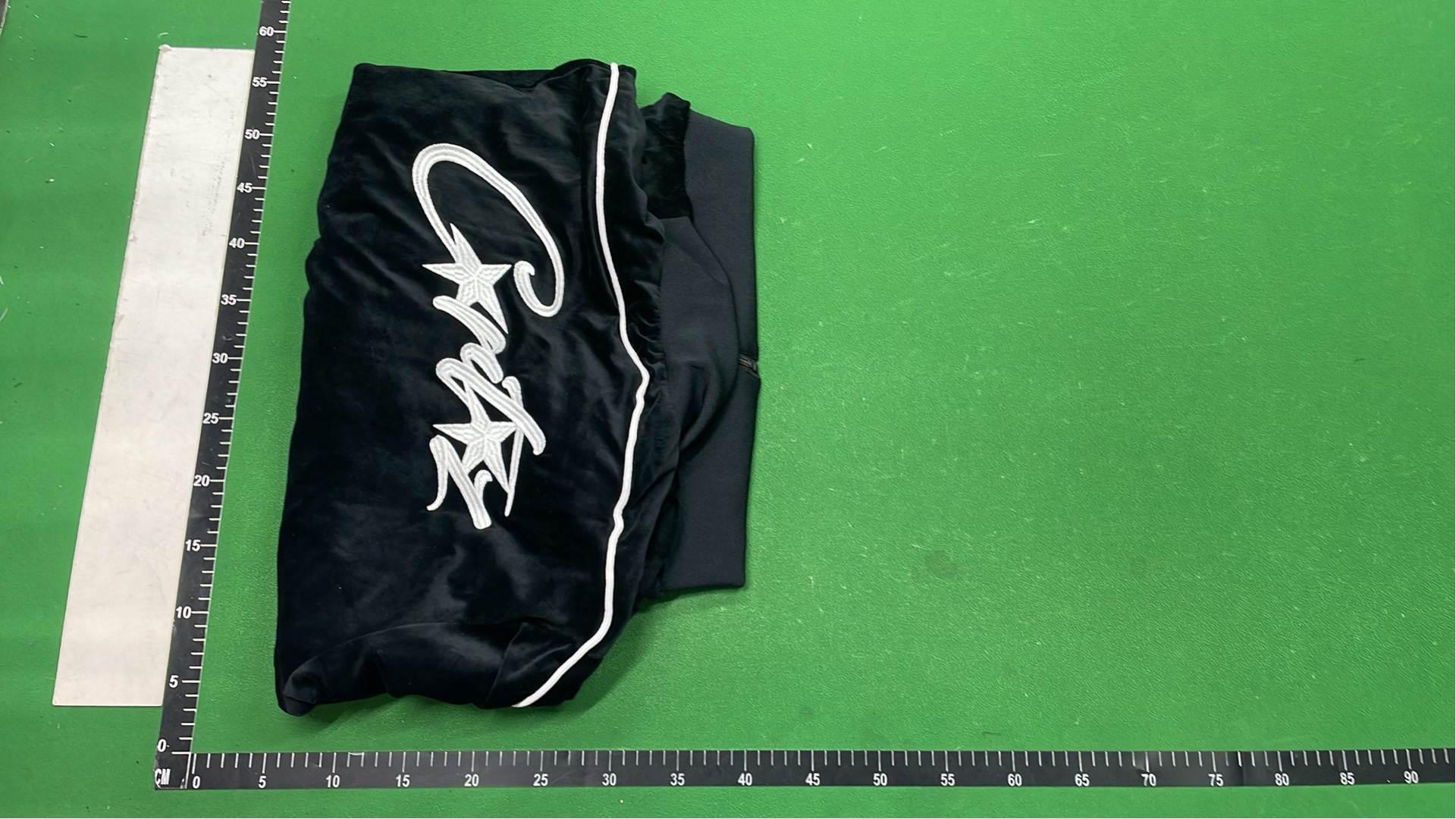 Black Velvet Track Jacket with White Stripes