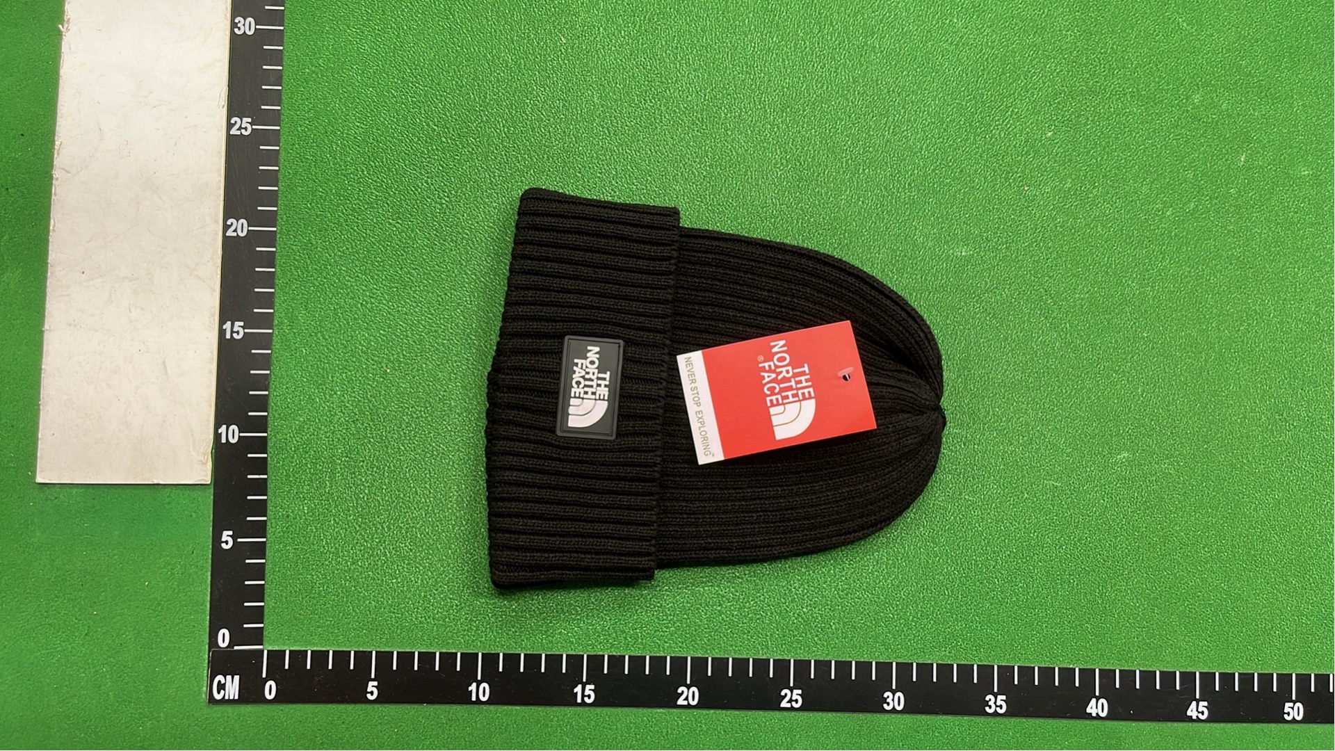 The North Face Black Ribbed Beanie Hat with Logo Patch