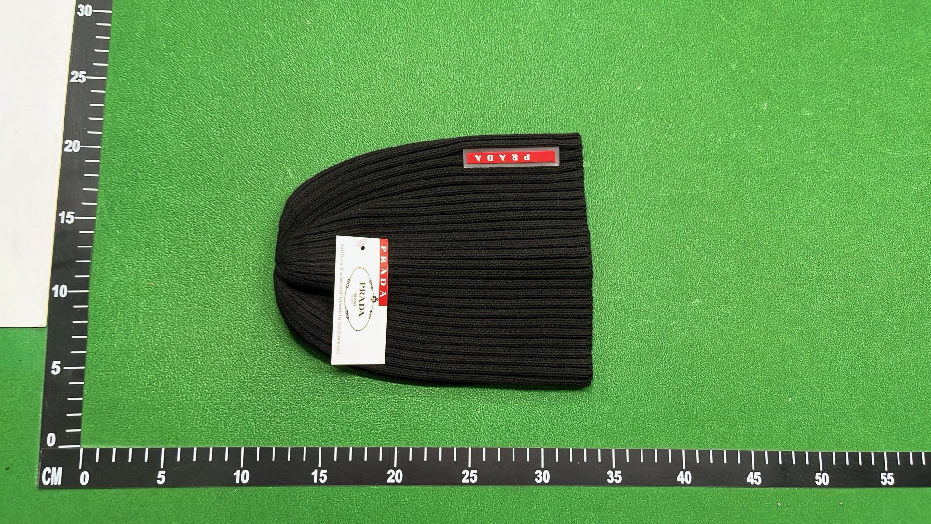 Prada Black Ribbed Knit Beanie with Logo Patch