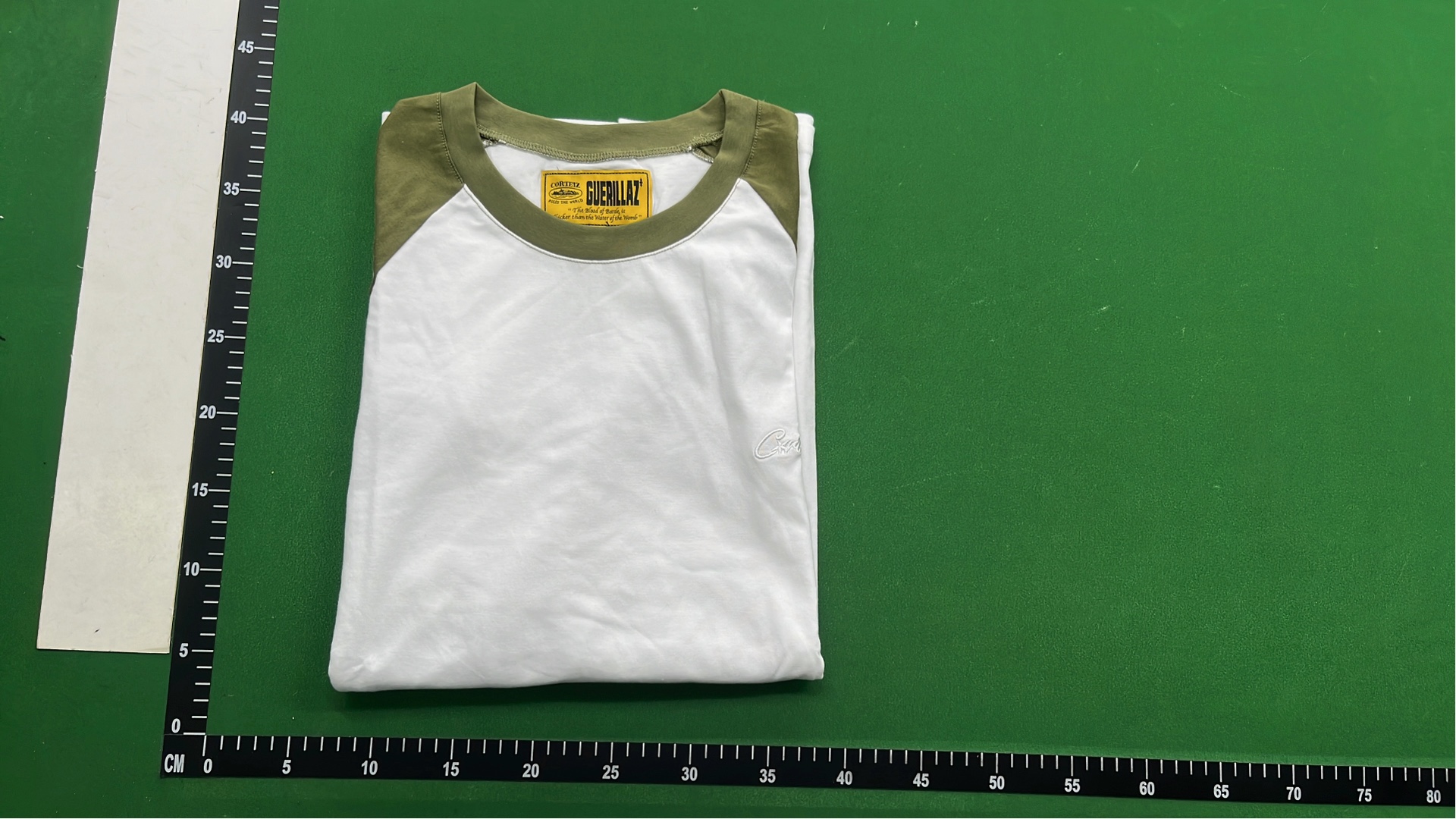 White Raglan T-Shirt with Olive and Black Sleeves
