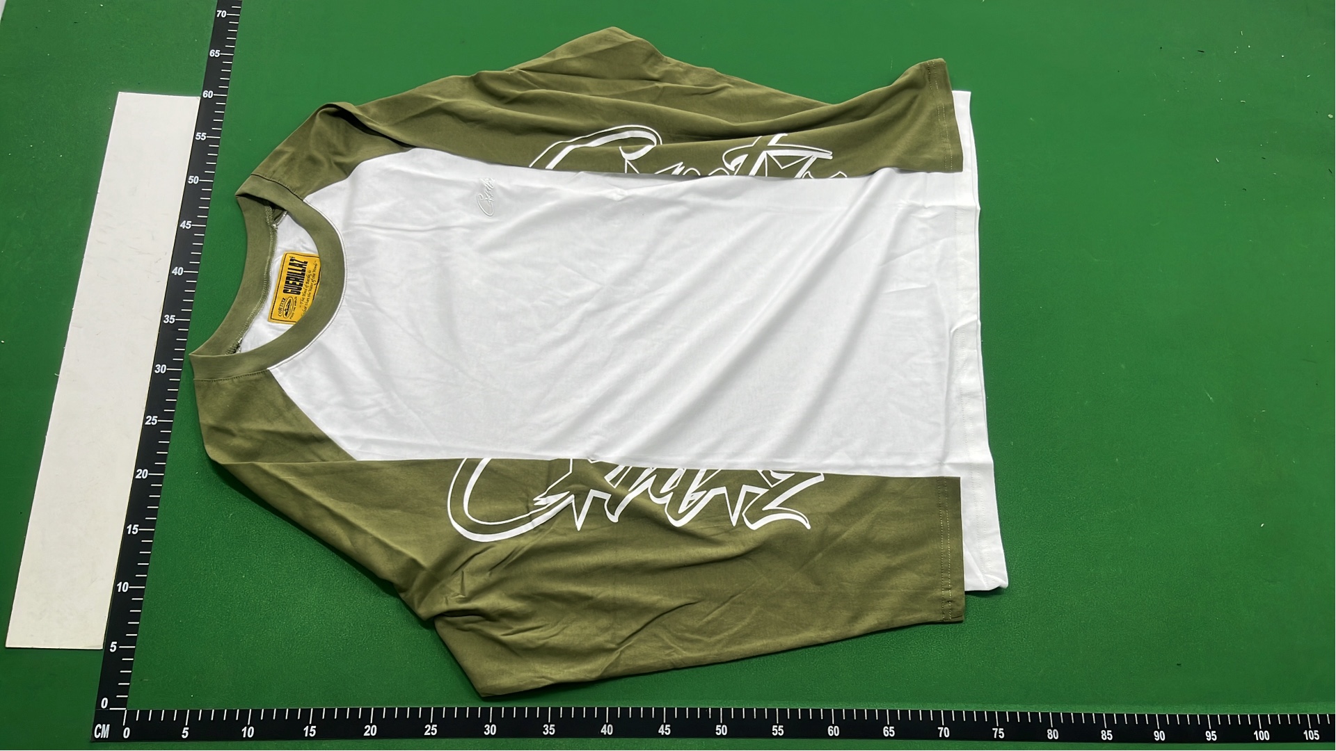 White Raglan T-Shirt with Olive and Black Sleeves