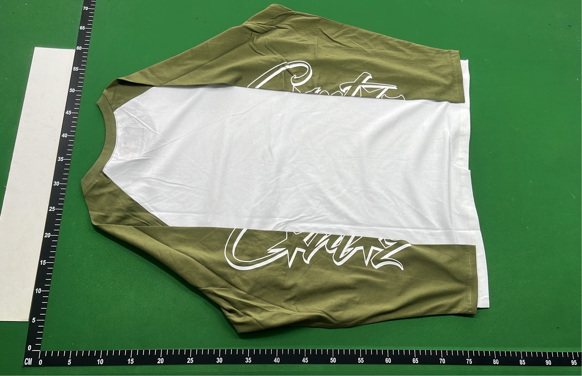 White Raglan T-Shirt with Olive and Black Sleeves
