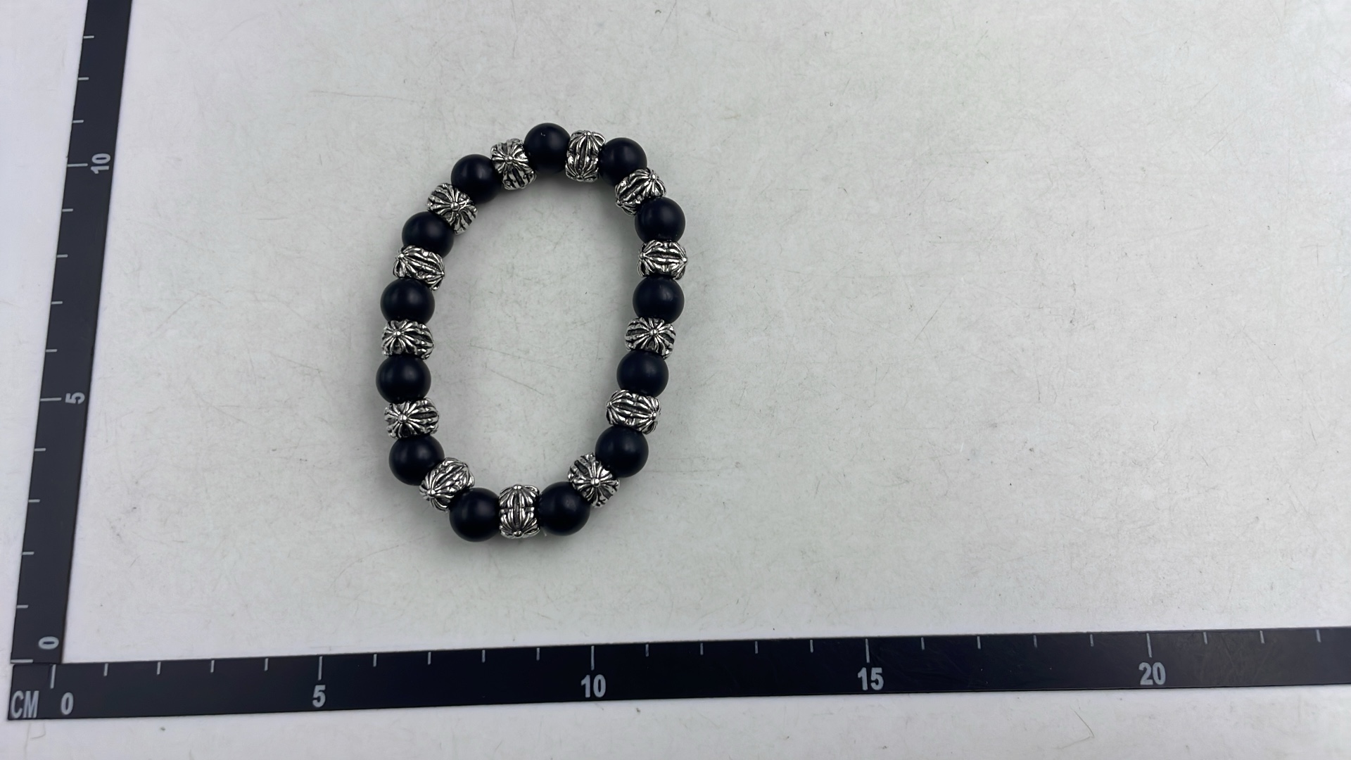 White Cat's Eye Stone Bracelet for Men - Silver Bead Design