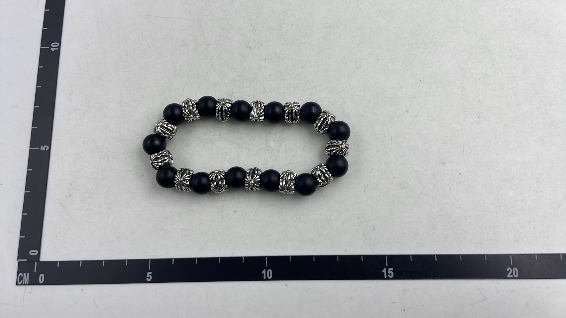White Cat's Eye Stone Bracelet for Men - Silver Bead Design