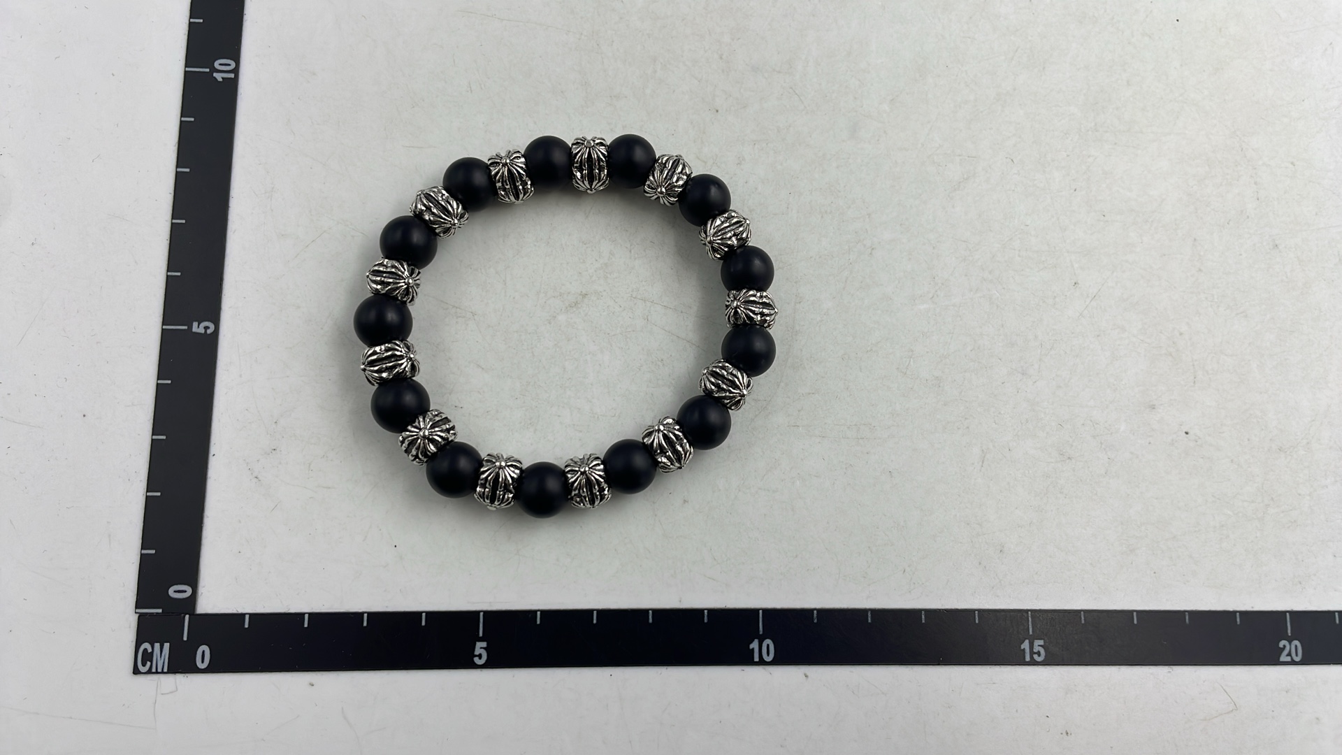 White Cat's Eye Stone Men's Bracelet with Silver Beads