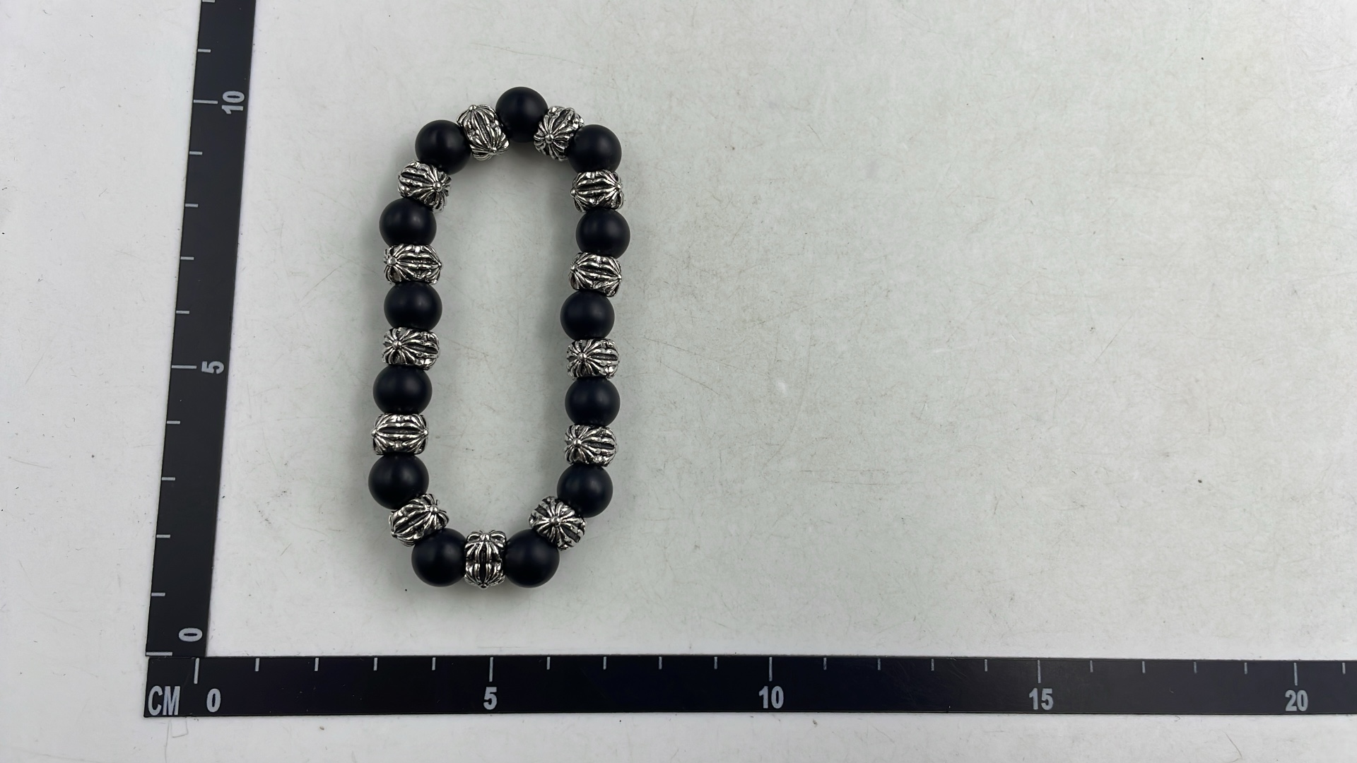 White Cat's Eye Stone Men's Bracelet with Silver Beads