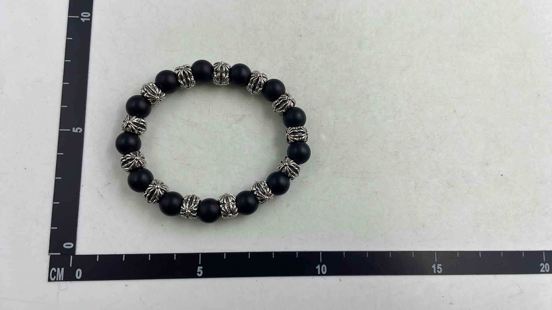 White Cat's Eye Stone Men's Bracelet with Silver Beads