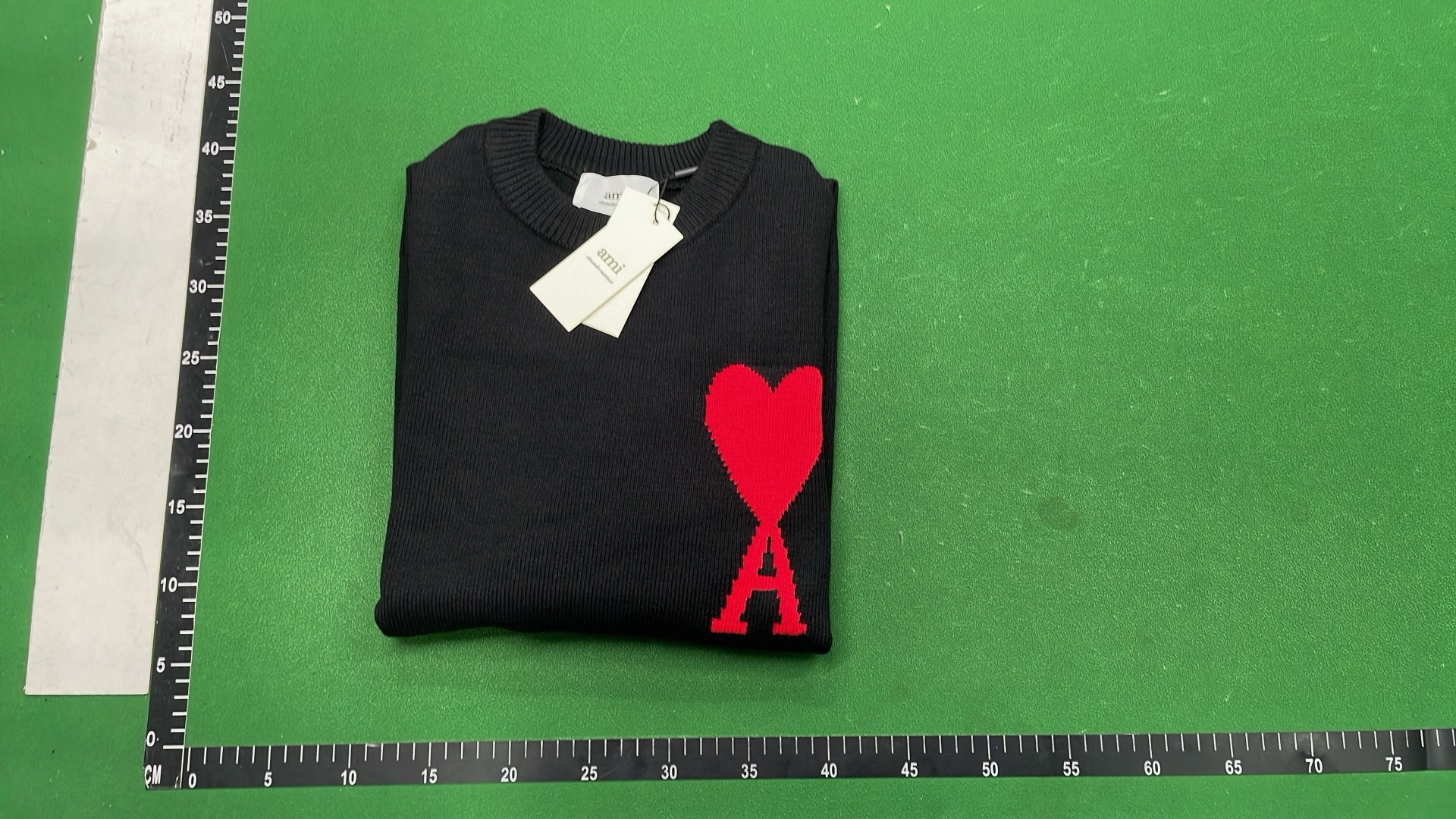 Mint Green Knit Sweater with White Heart and A Logo