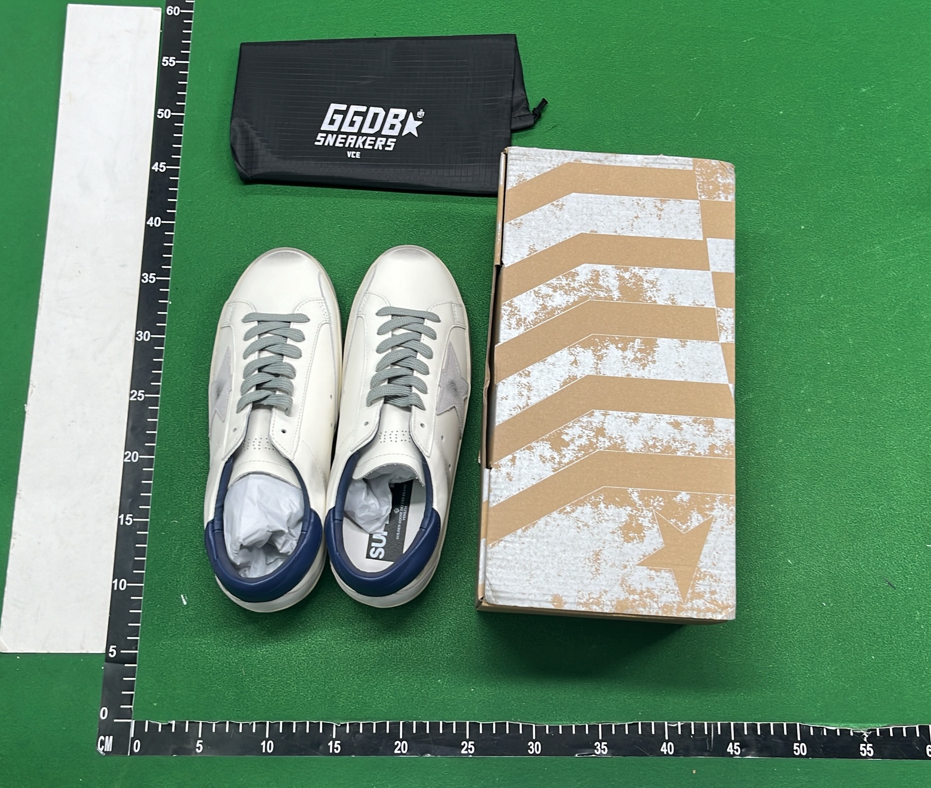 GGDBX Star Sneakers - White Leather Glitter Shoes for Women