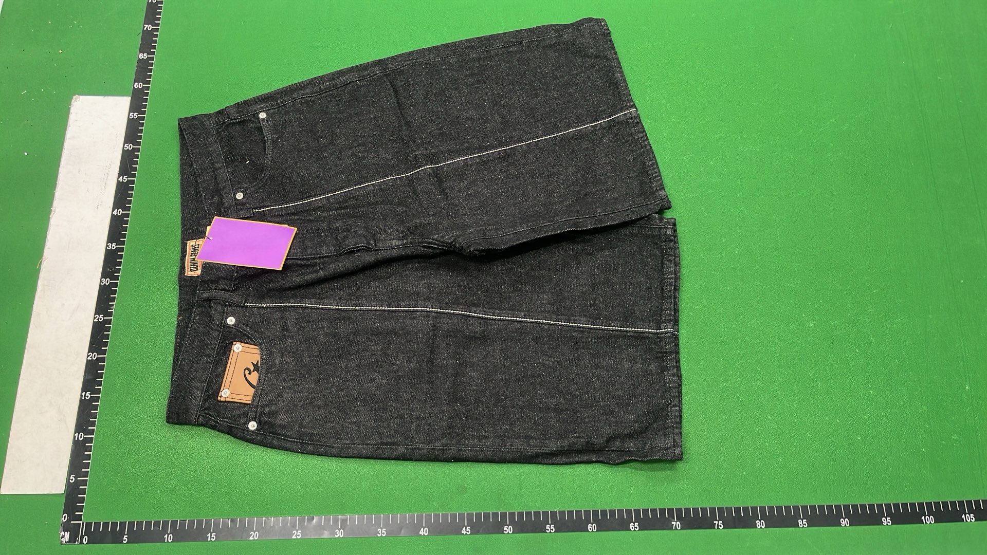 Black Denim Shorts with White Stitching Design
