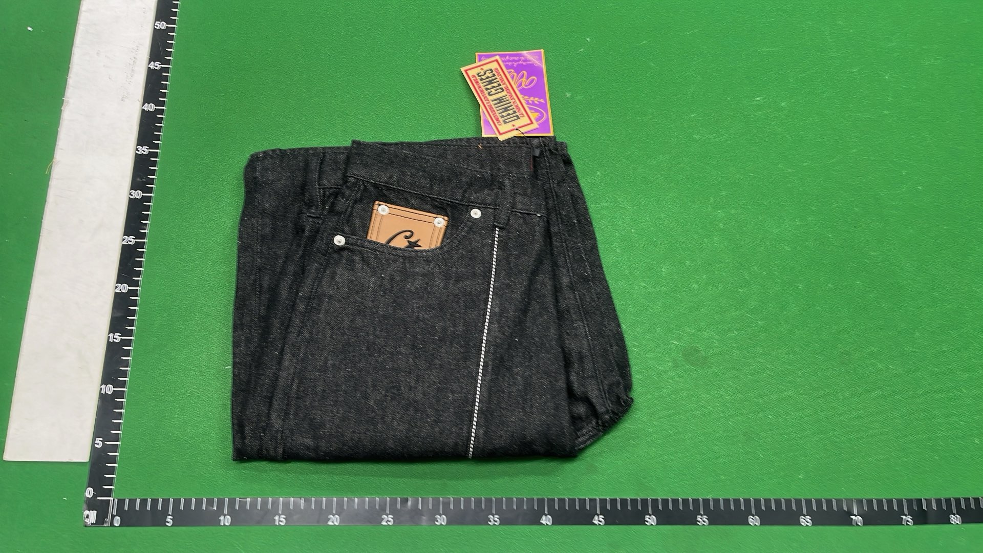 Black Denim Shorts with White Stitching Design