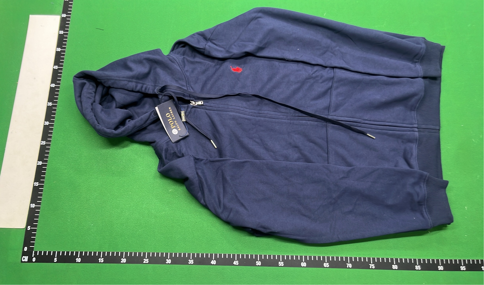 Men's Navy Blue Zip-Up Hoodie with Red Pony Logo