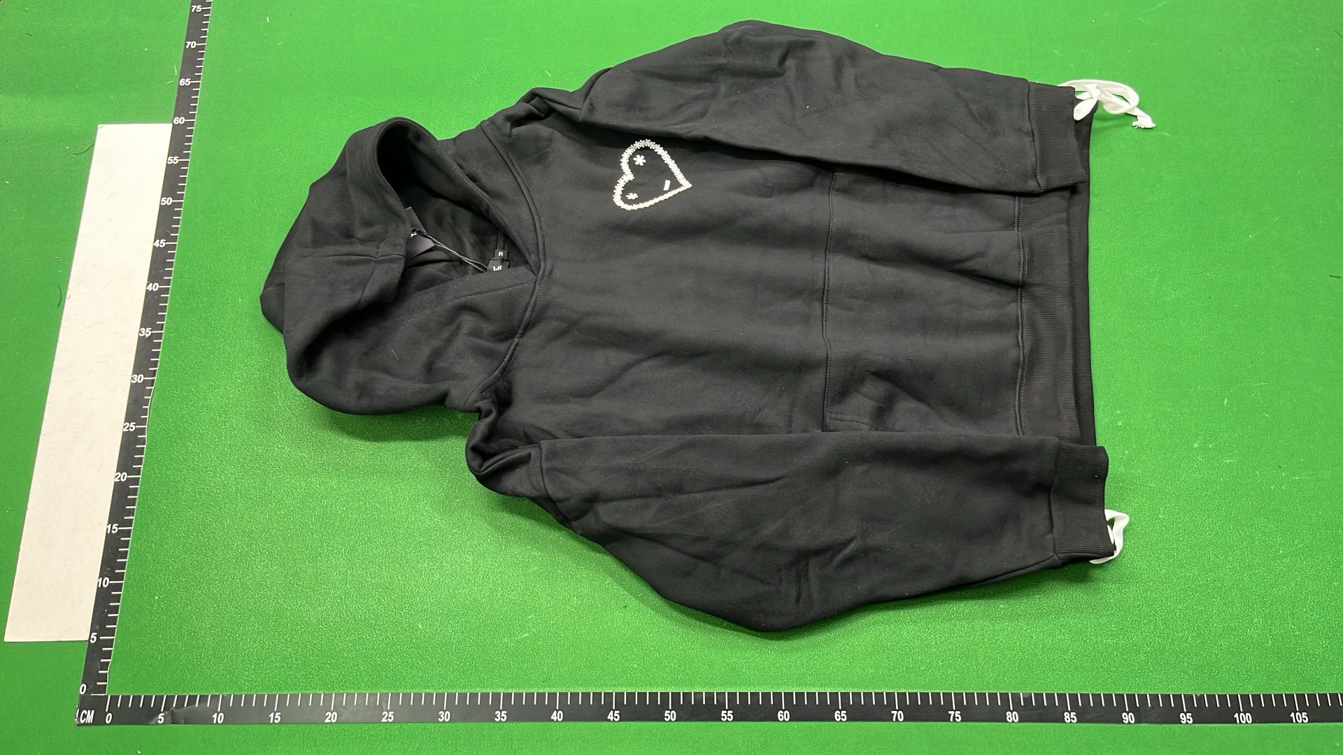 Black Heart Embroidered Hoodie with Pink Drawstrings