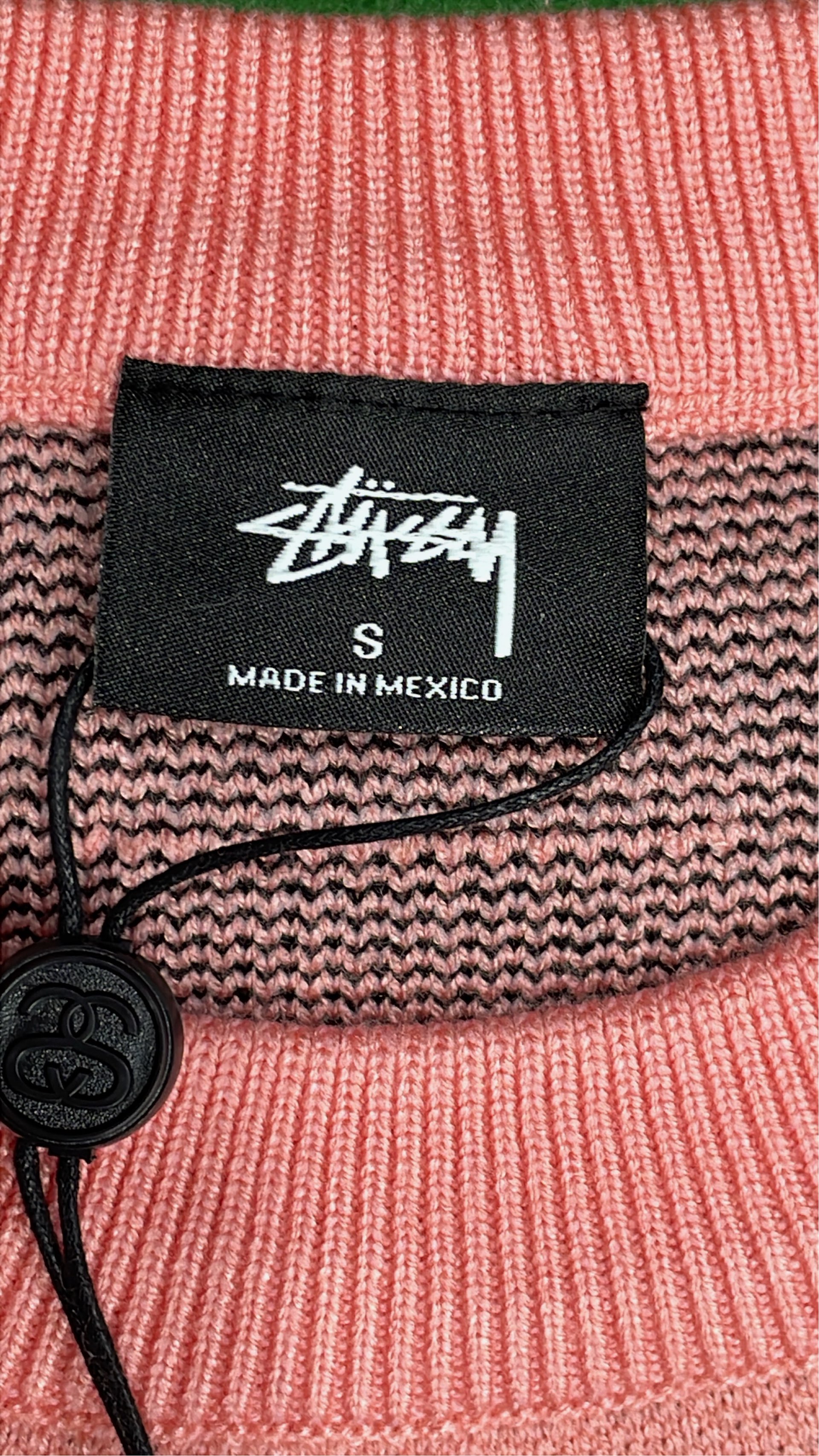 Stussy Pink Knit Sweater with Black Logo Design