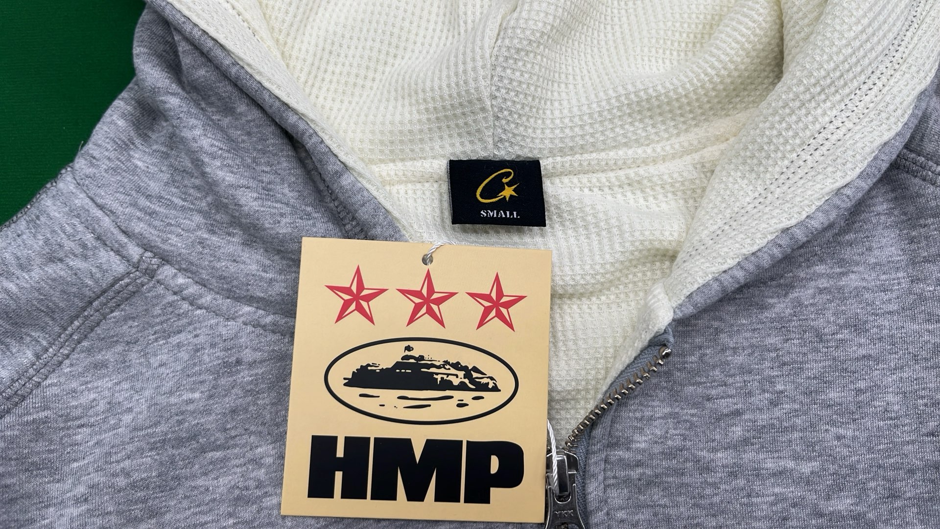 Gray Zip-Up Hoodie with Cream Lining