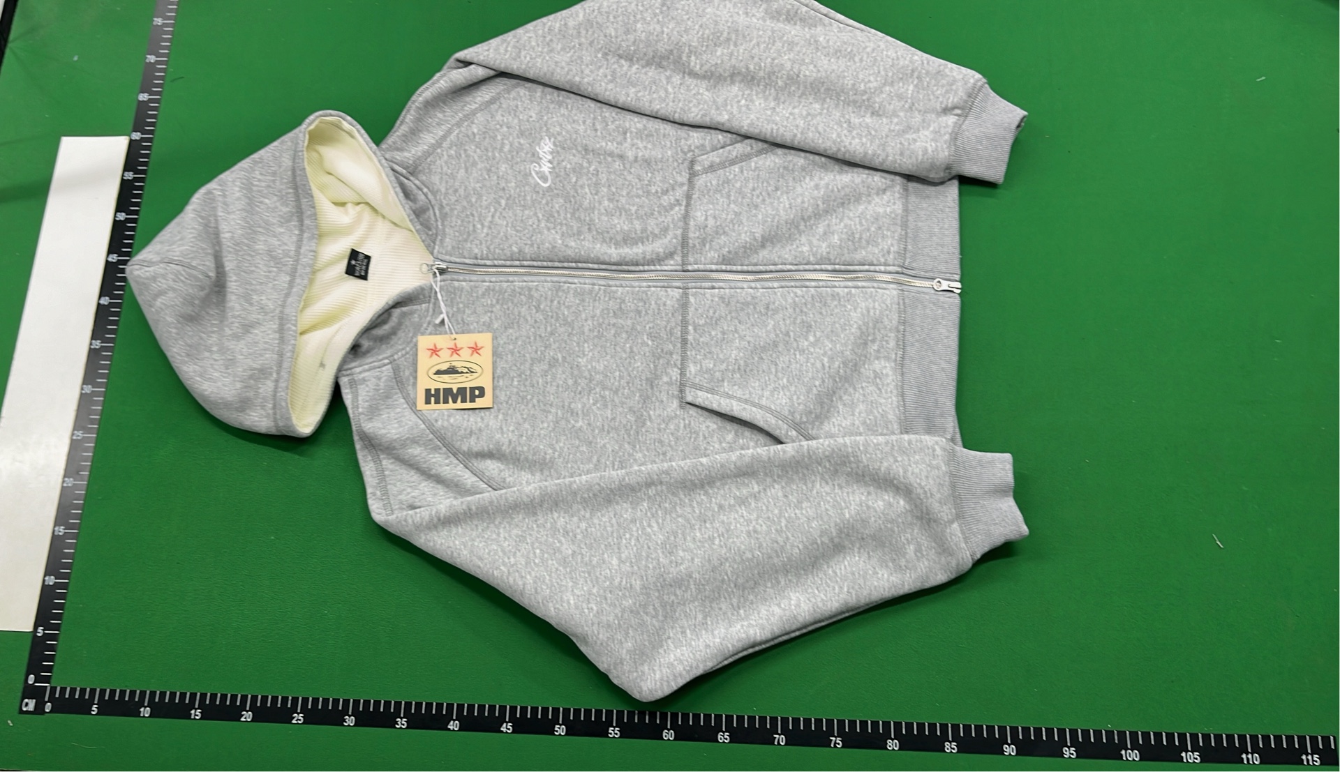 Gray Zip-Up Hoodie with Cream Lining